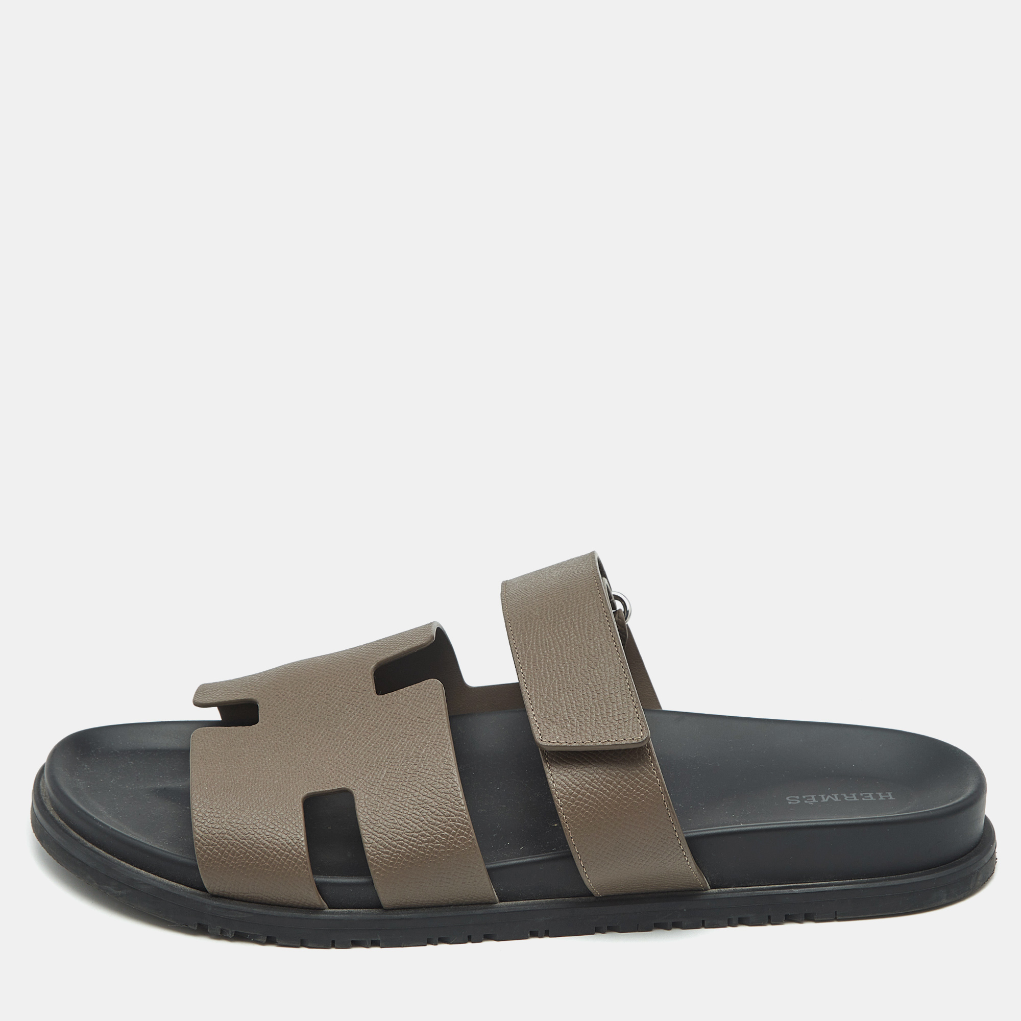 

Hermes Brown Leather Chypre Flat Sandals Size, Grey