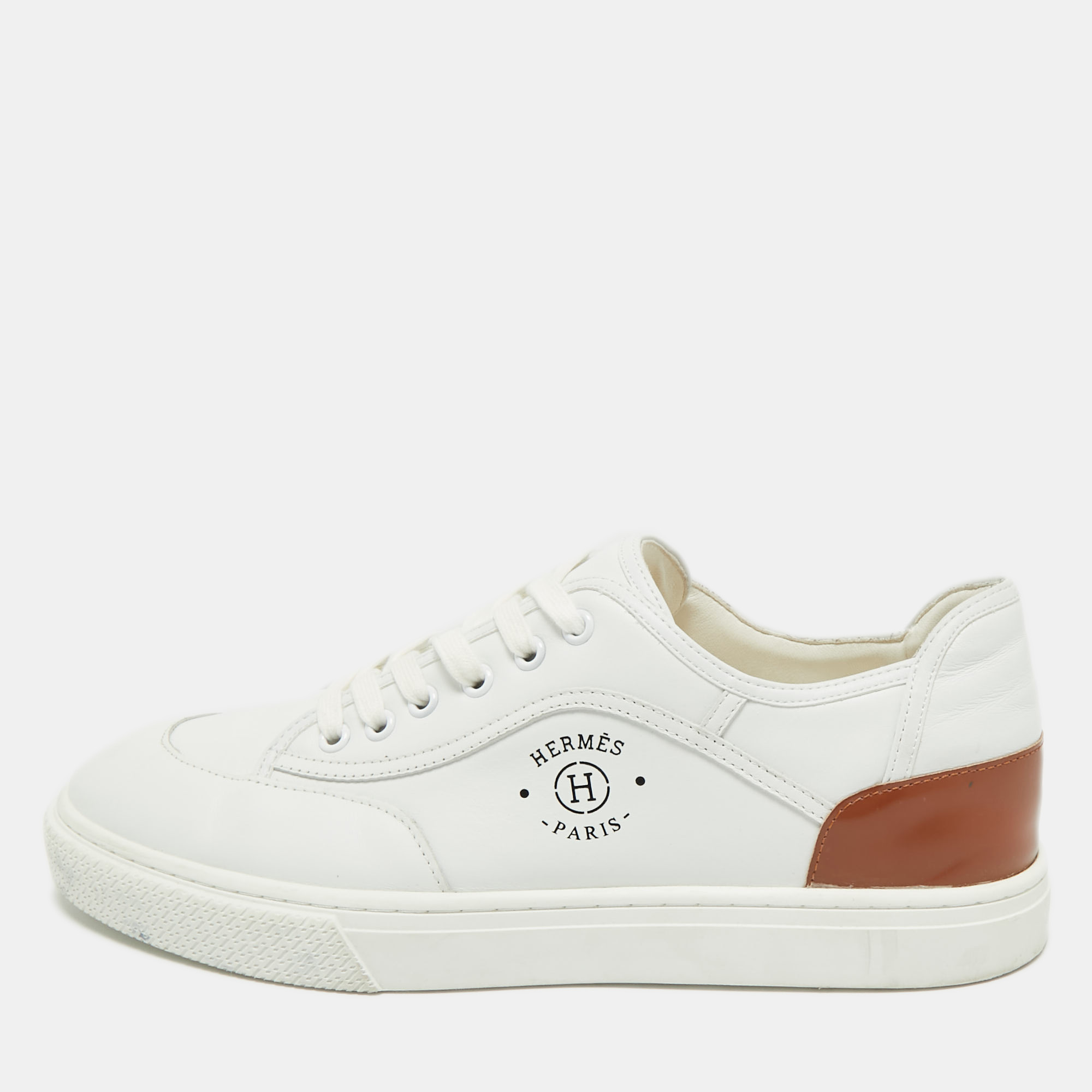 

Hermes White/Brown Leather Get Sneakers Size