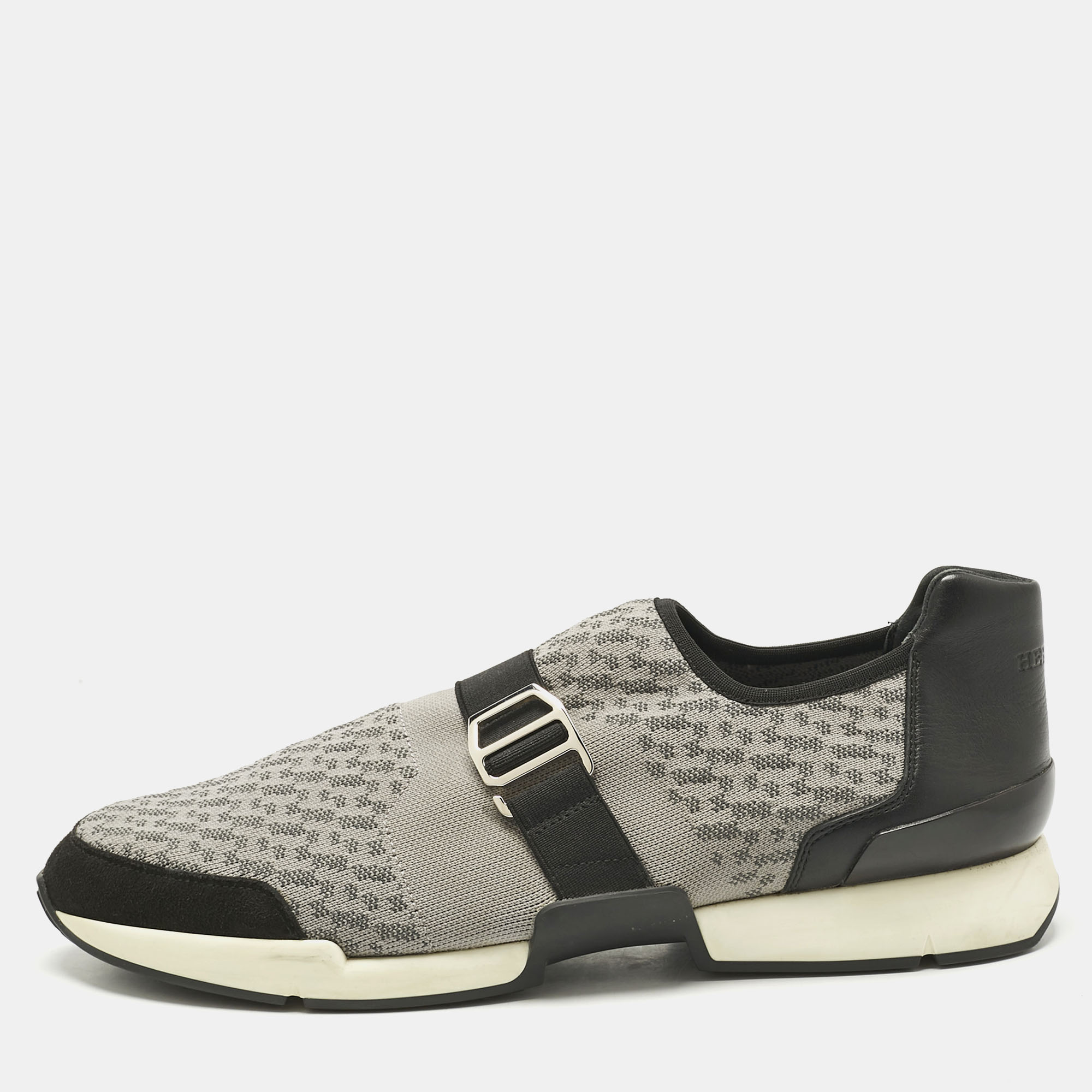

Hermes Grey/Black Knit Fabric and Leather Run Sneakers Size