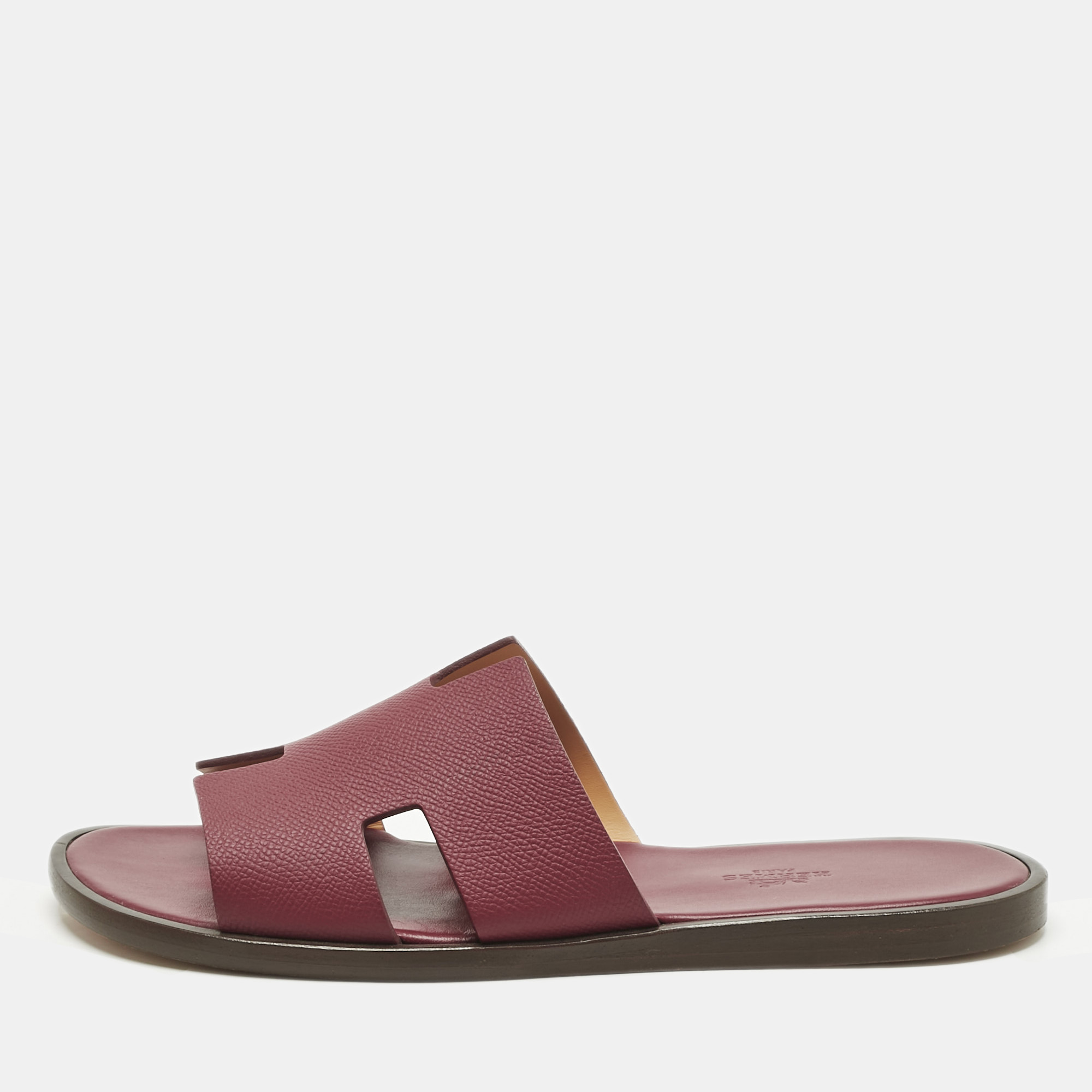 

Hermes Burgundy Leather Izmir Flat Slides Size