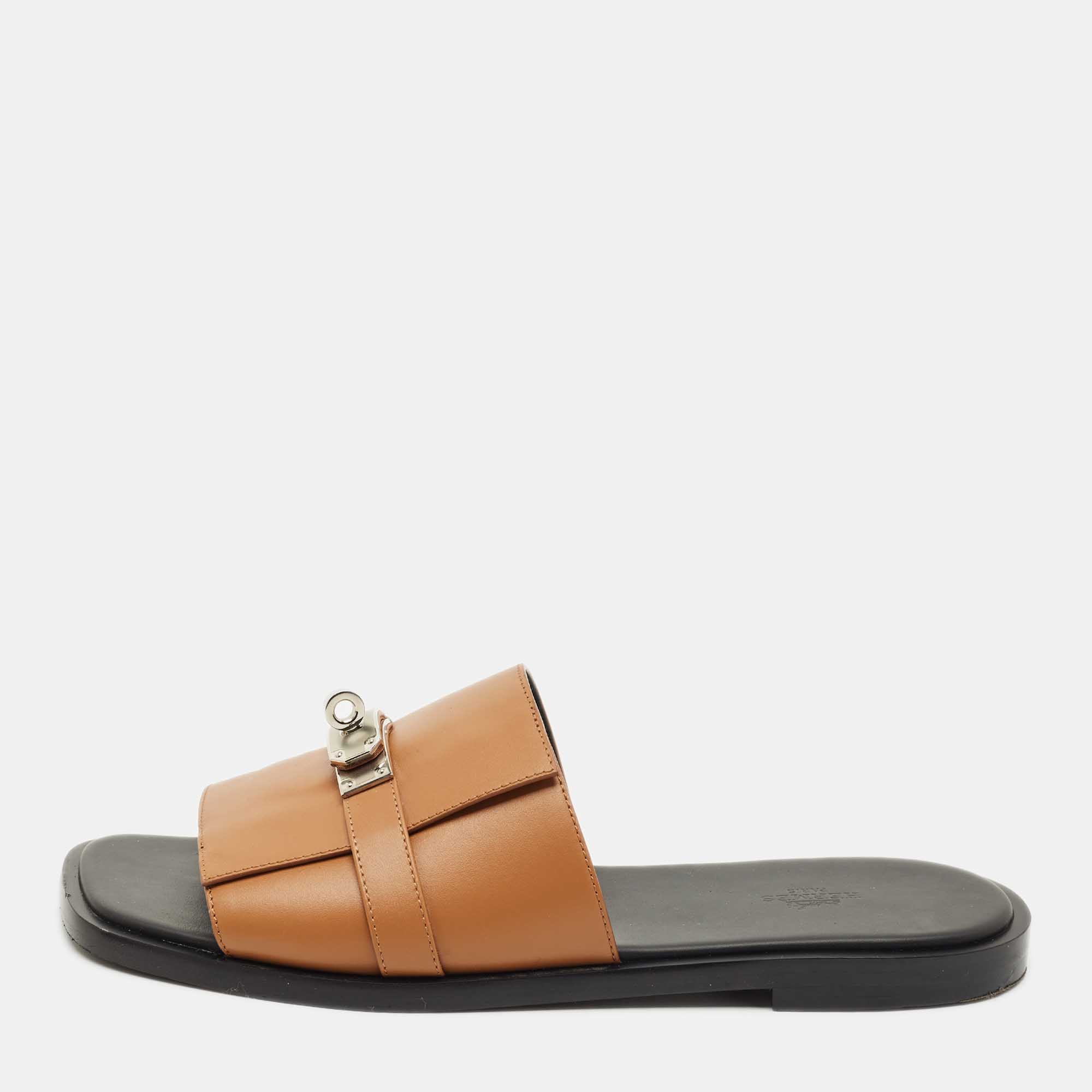 

Hermes Brown Leather Gabriel Slide Sandals Size