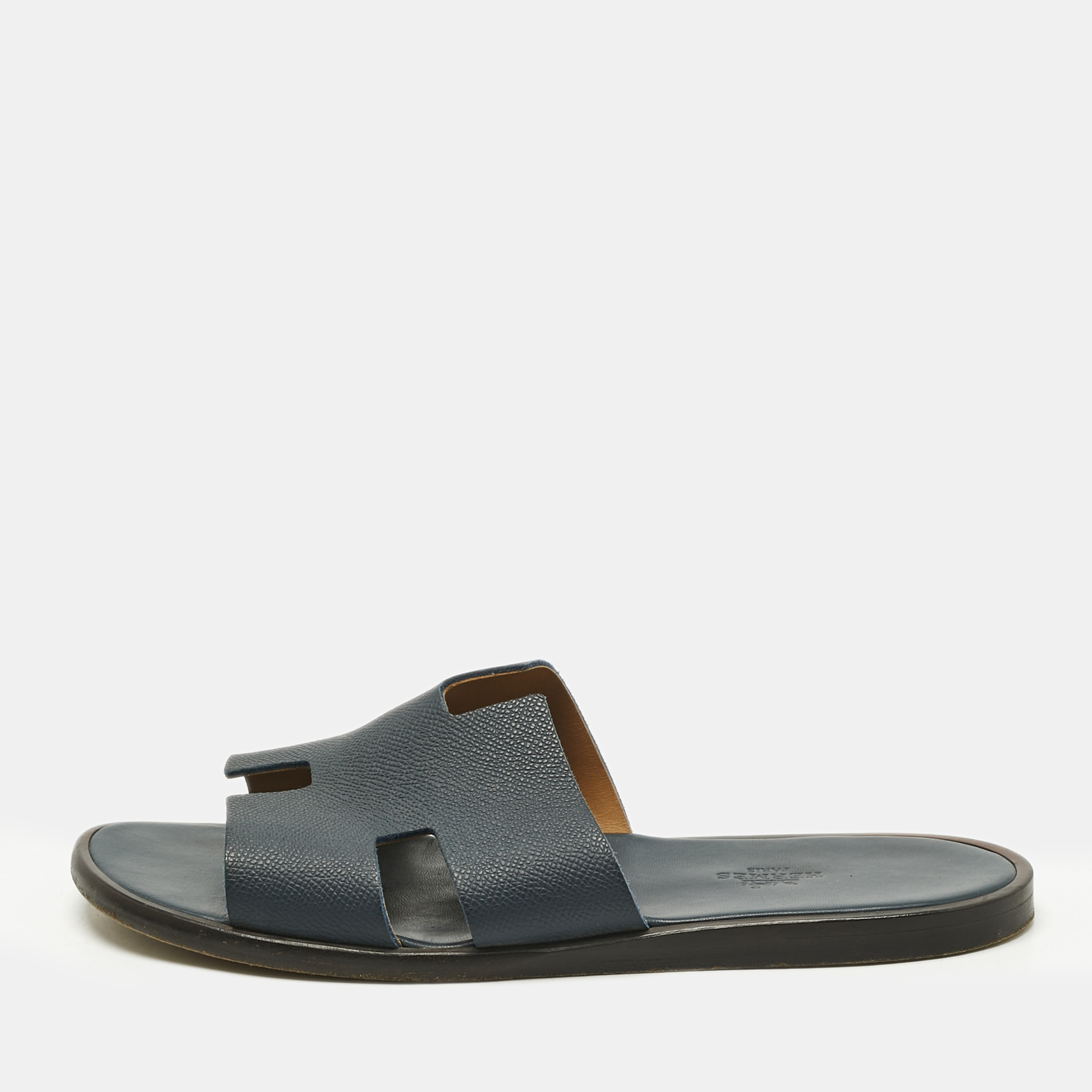 

Hermes Navy Blue Leather Izmir Flat Slides Size