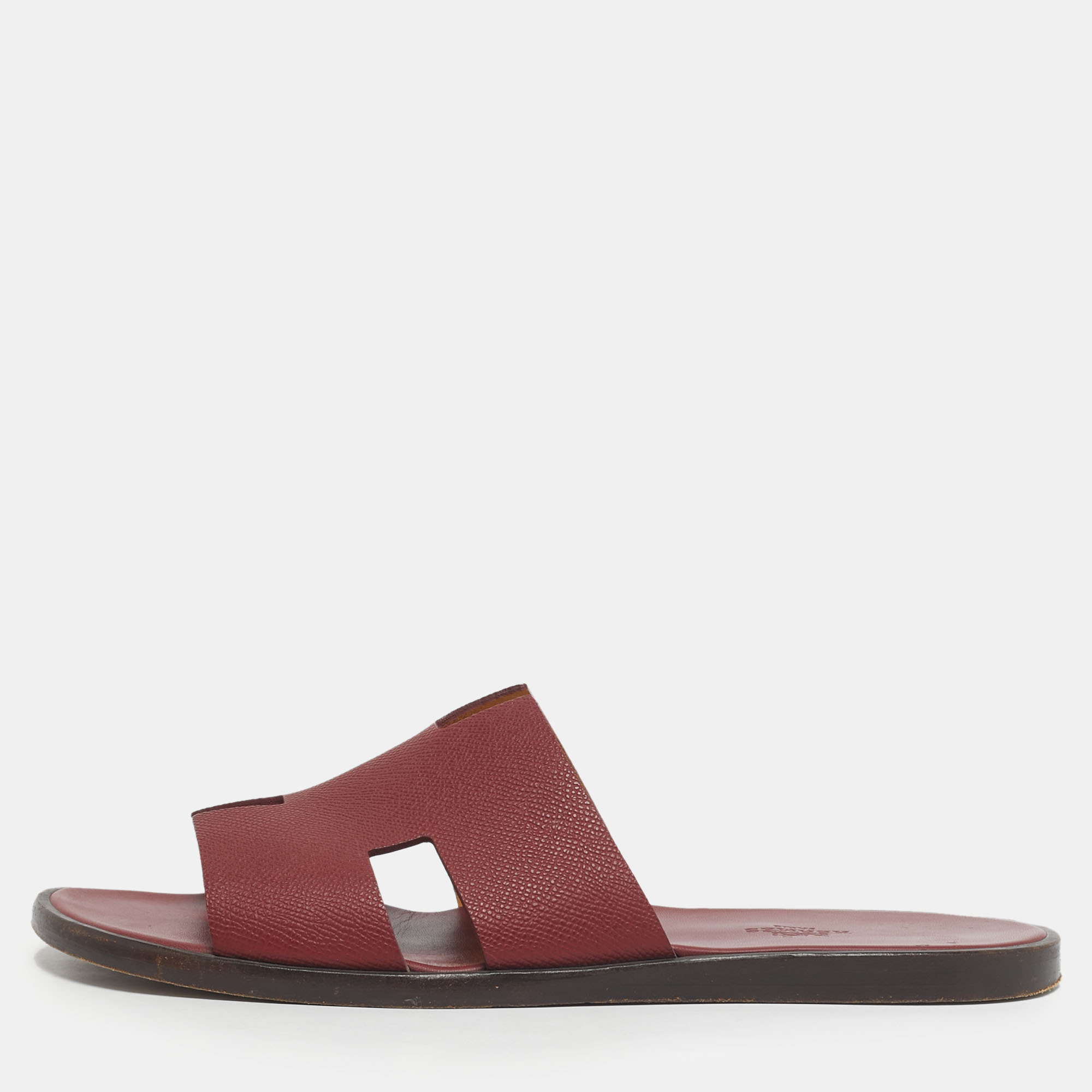 

Hermes Burgundy Leather Izmir Flat Slides Size