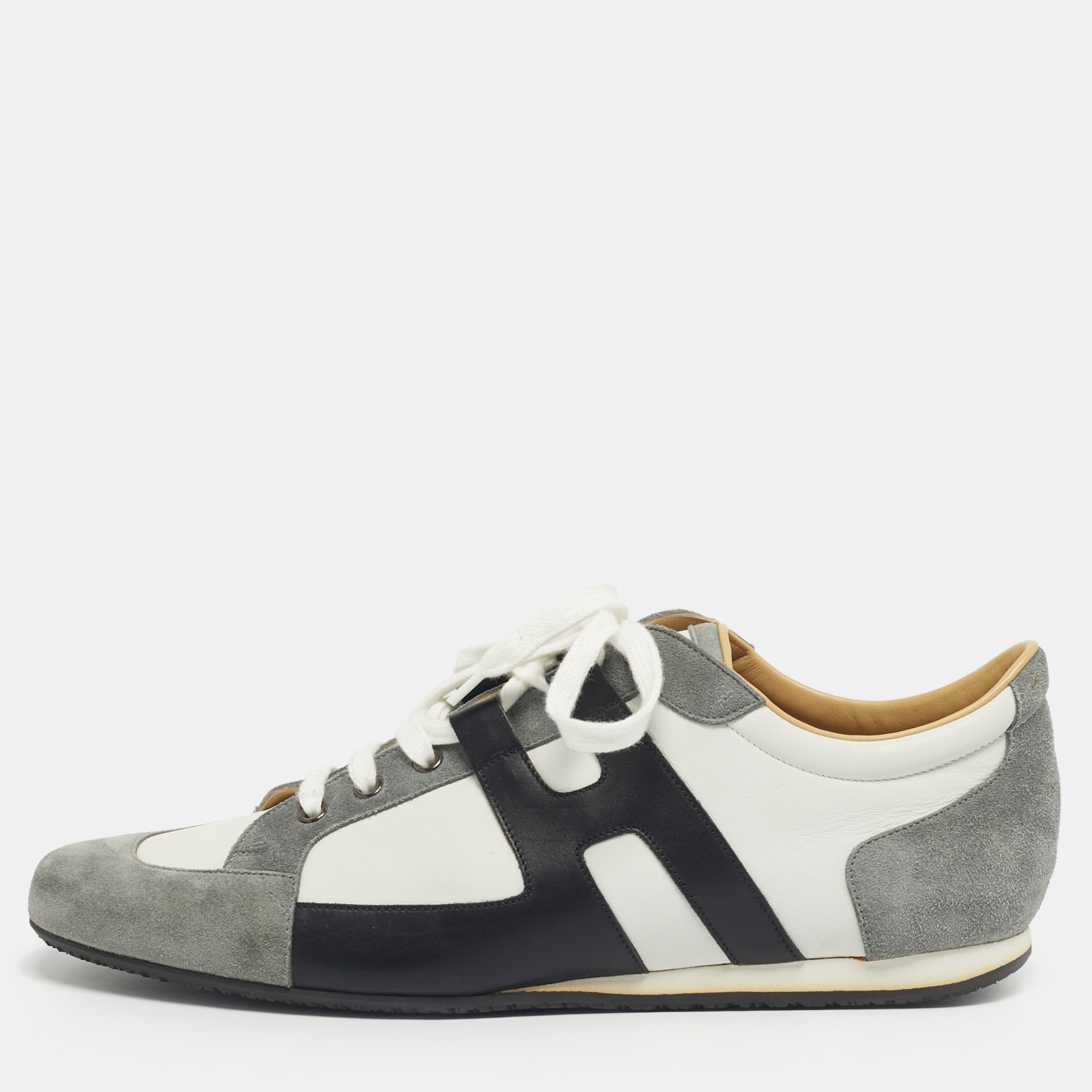 

Hermes Grey/White Leather and Suede Tie Break Lace Up Sneakers Size