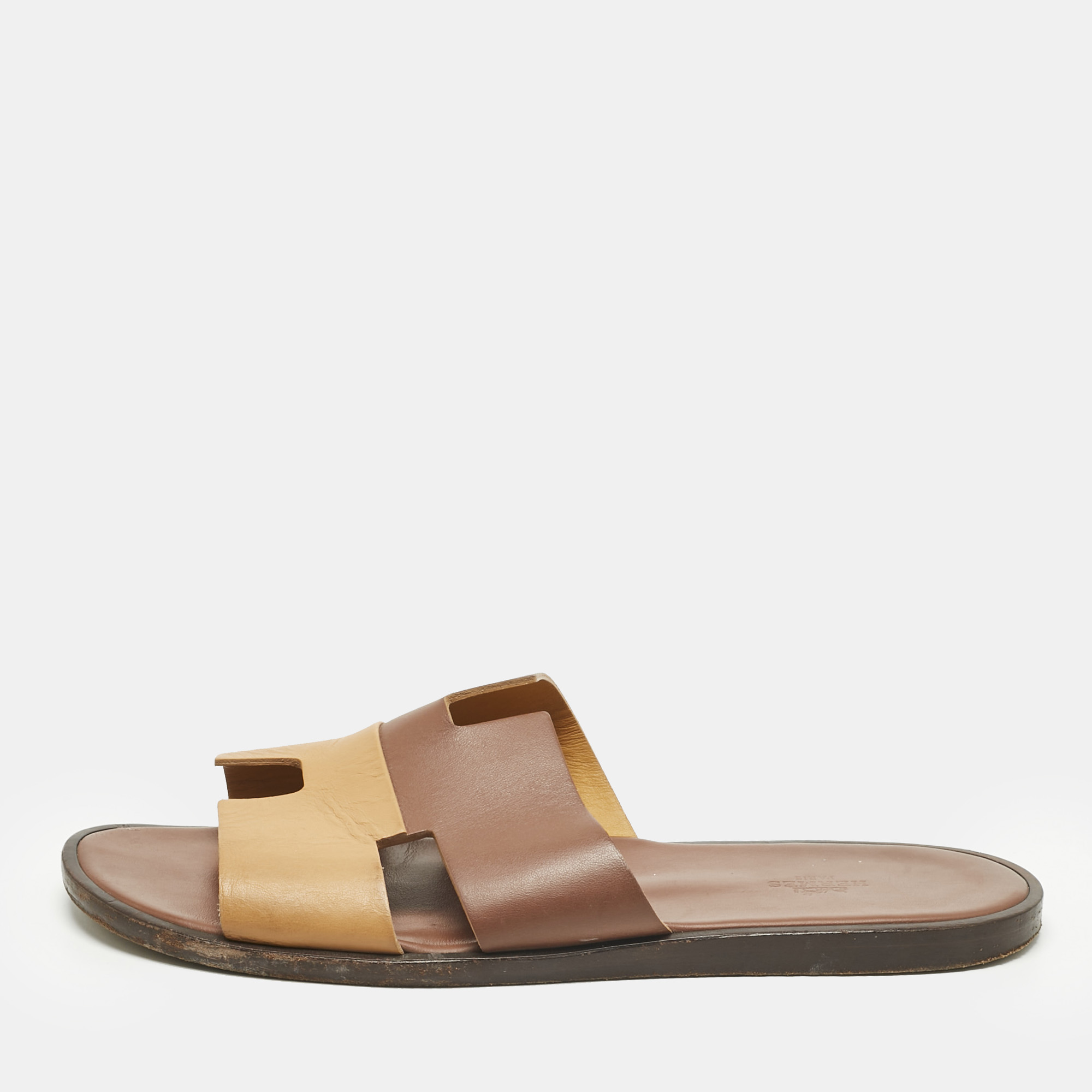 Hermes Two Tone Leather Izmir Flat Slides Size 43
