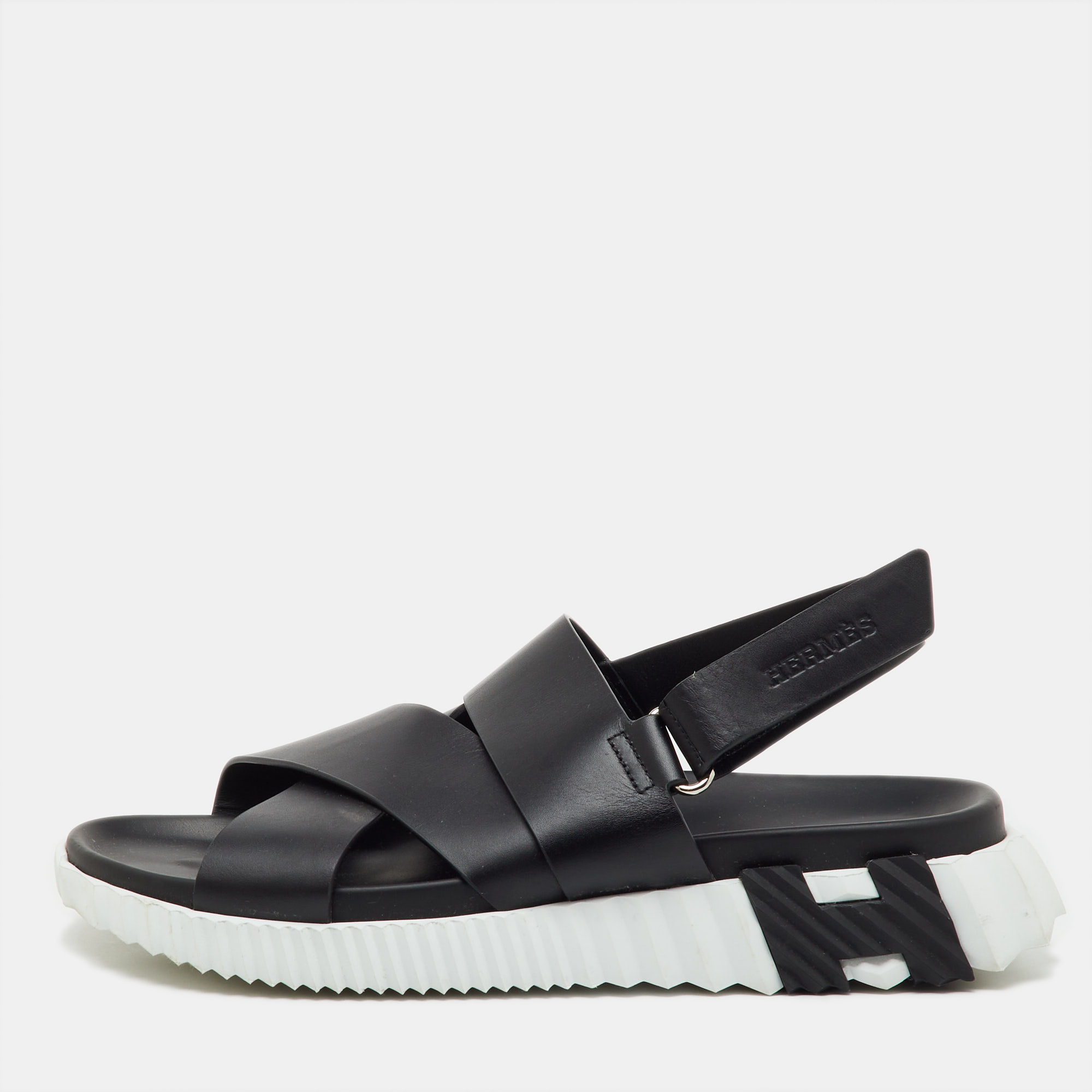 Hermes Black Leather Electric Sandals Size 42