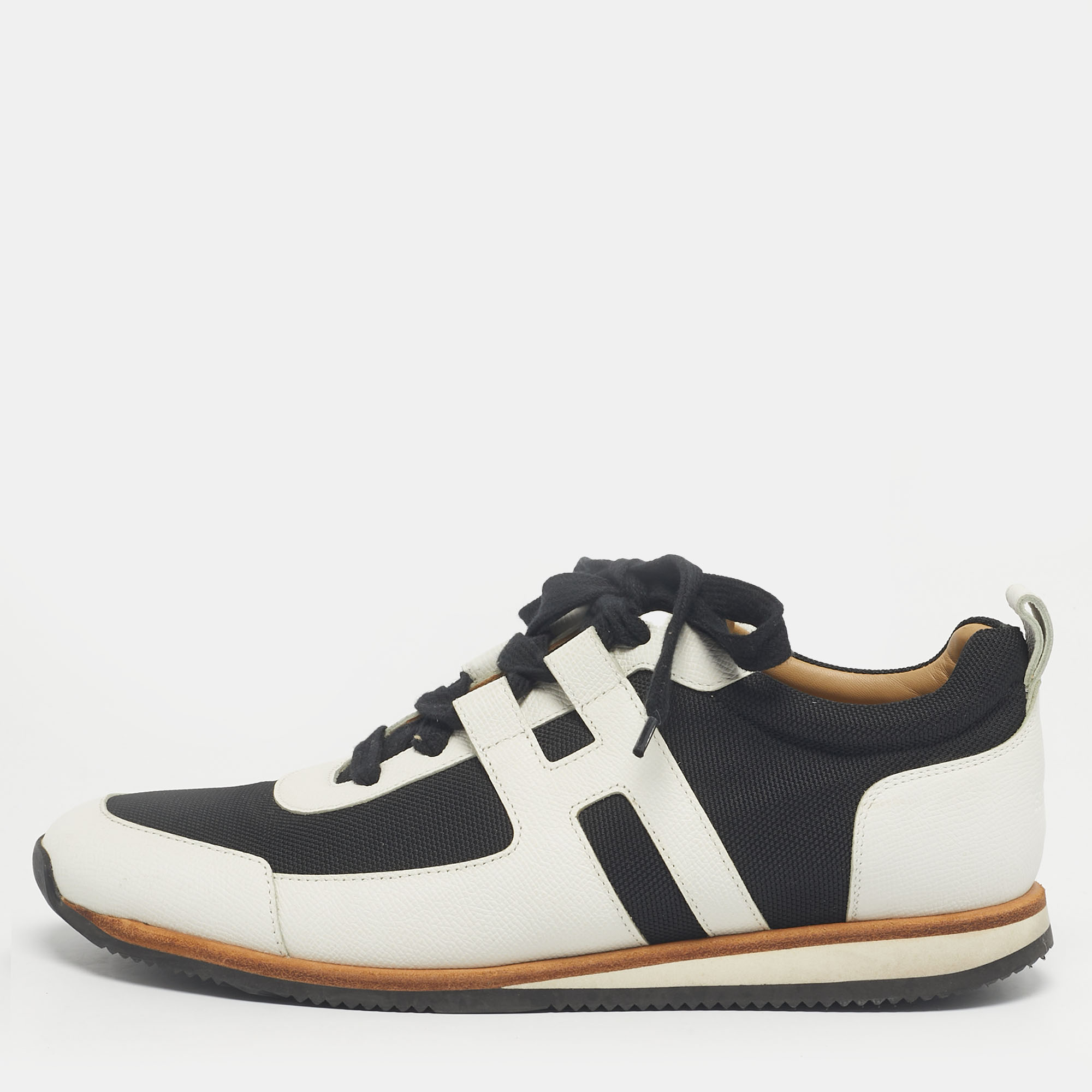 

Hermes White/Black Canvas and Leather Tie Break Lace Up Sneakers Size