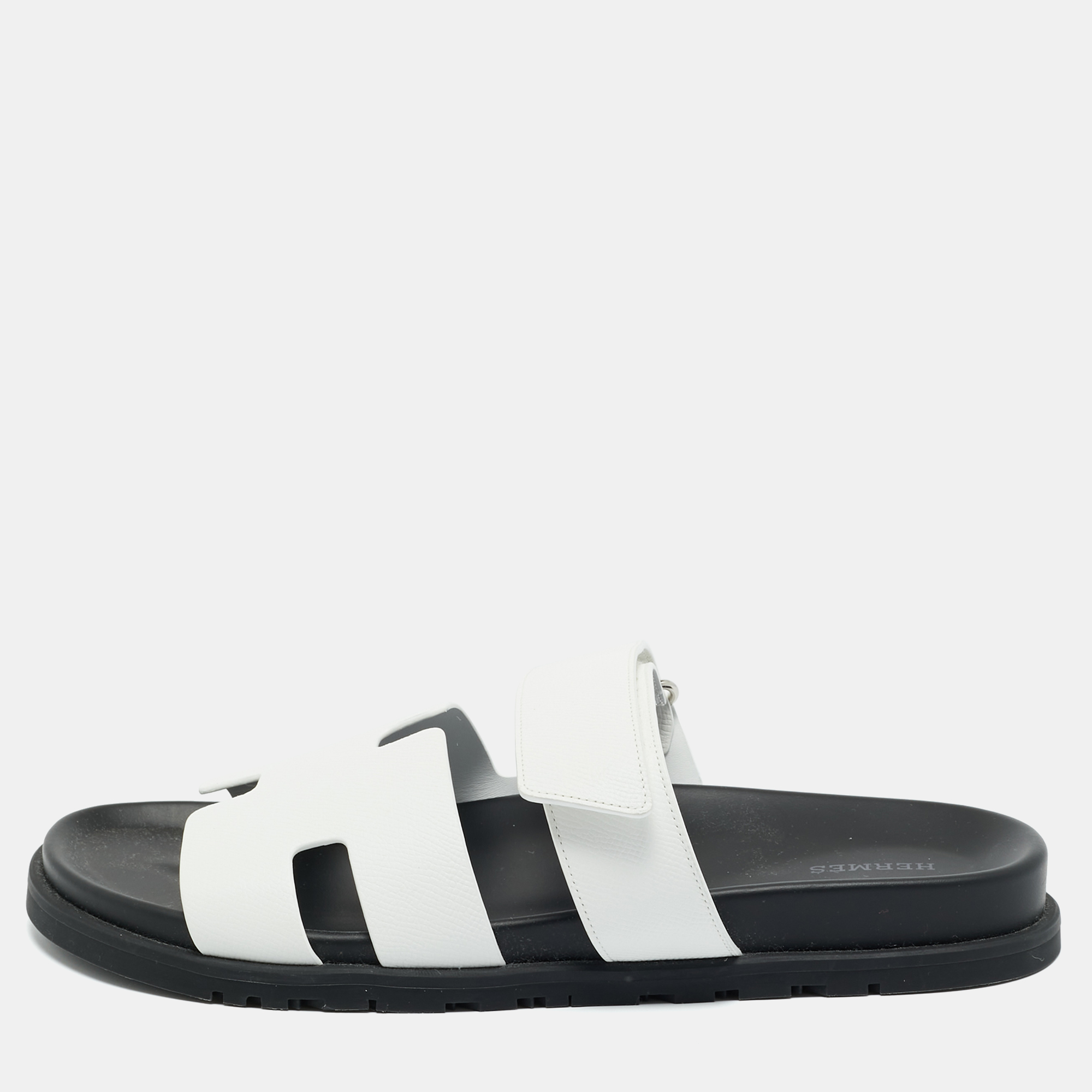 

Hermes White Leather Chypre Sandals Size