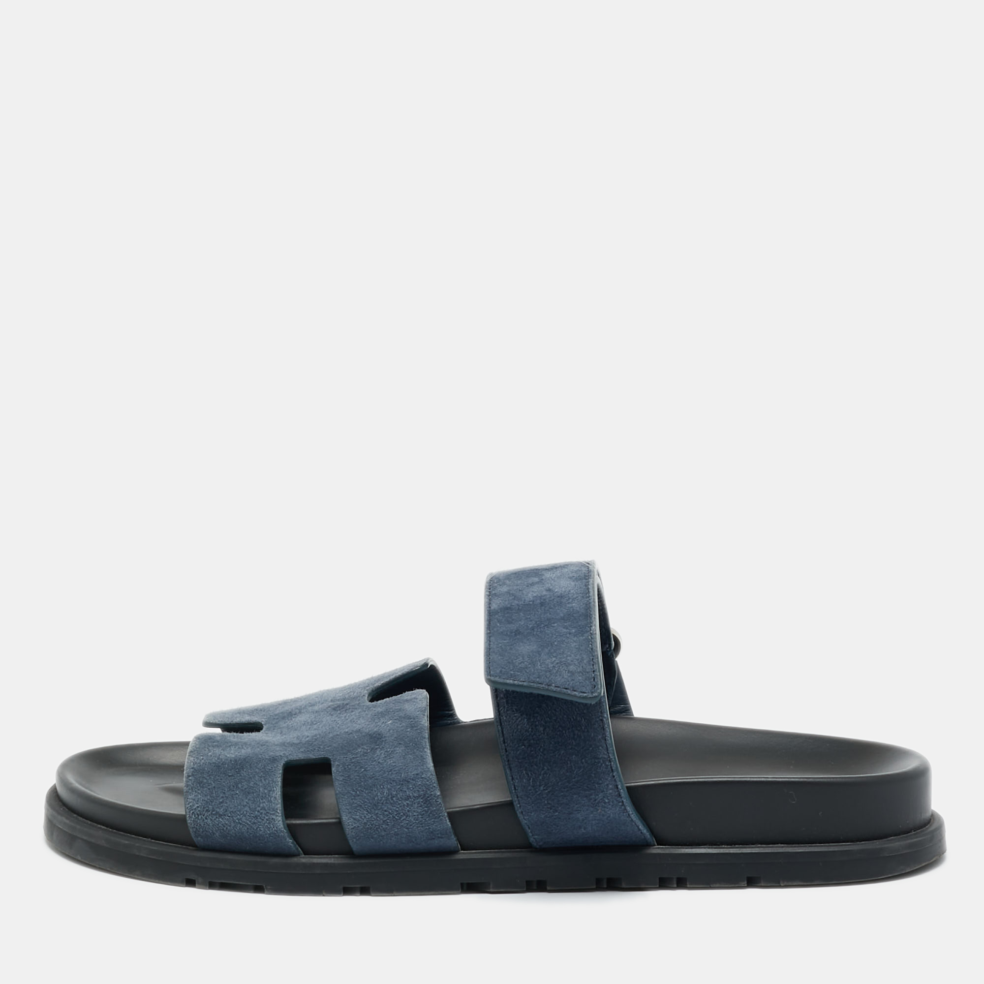 

Hermes Dark Blue Suede Chypre Sandals Size, Navy blue