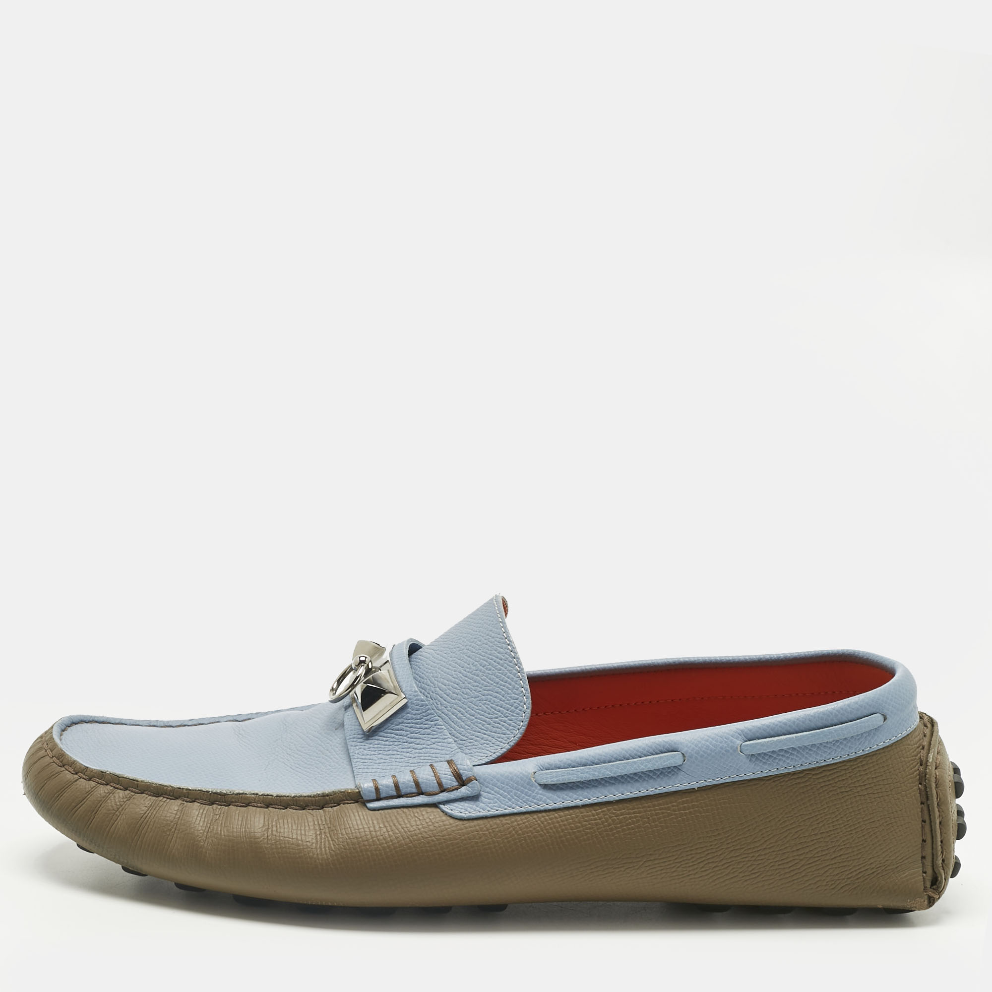 

Hermes Brown/Blue Leather Irving Loafers Size
