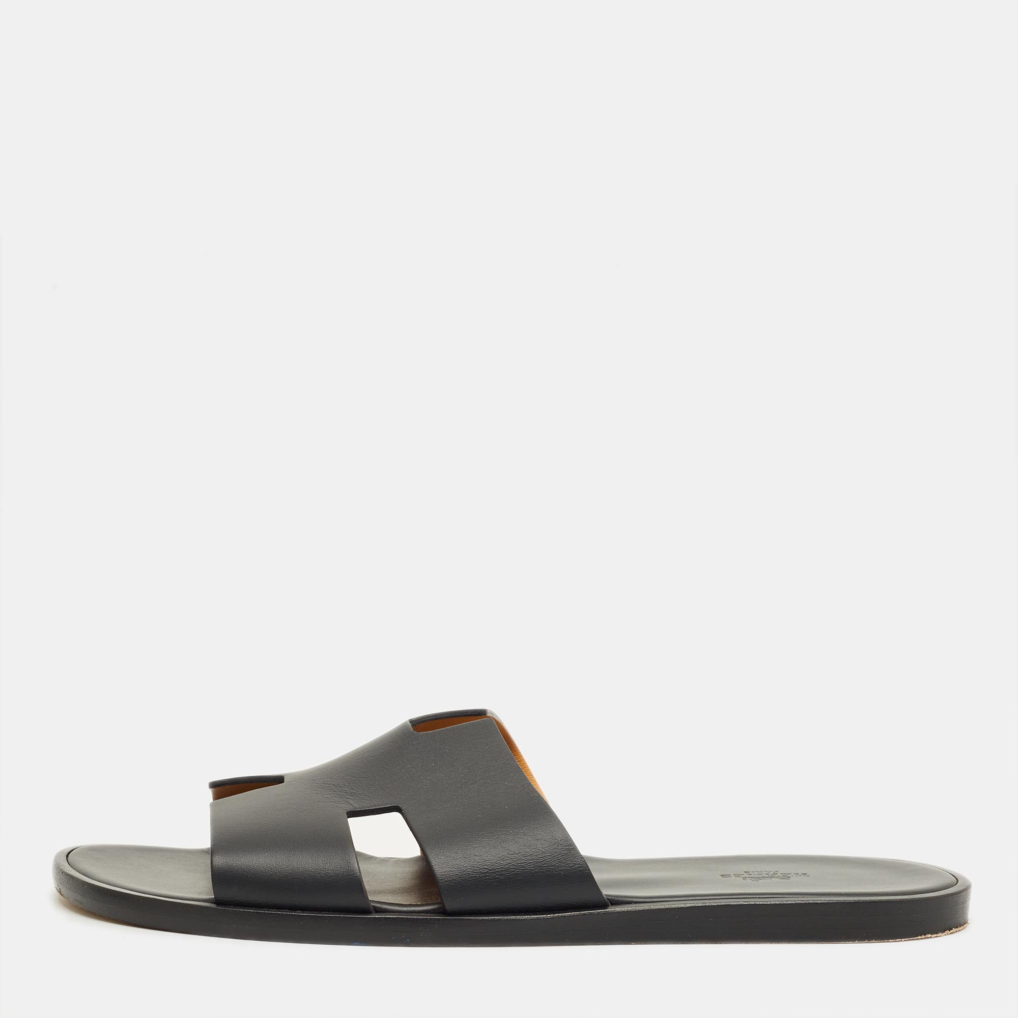 

Hermes Black Leather Izmir Flat Slide Sandals Size
