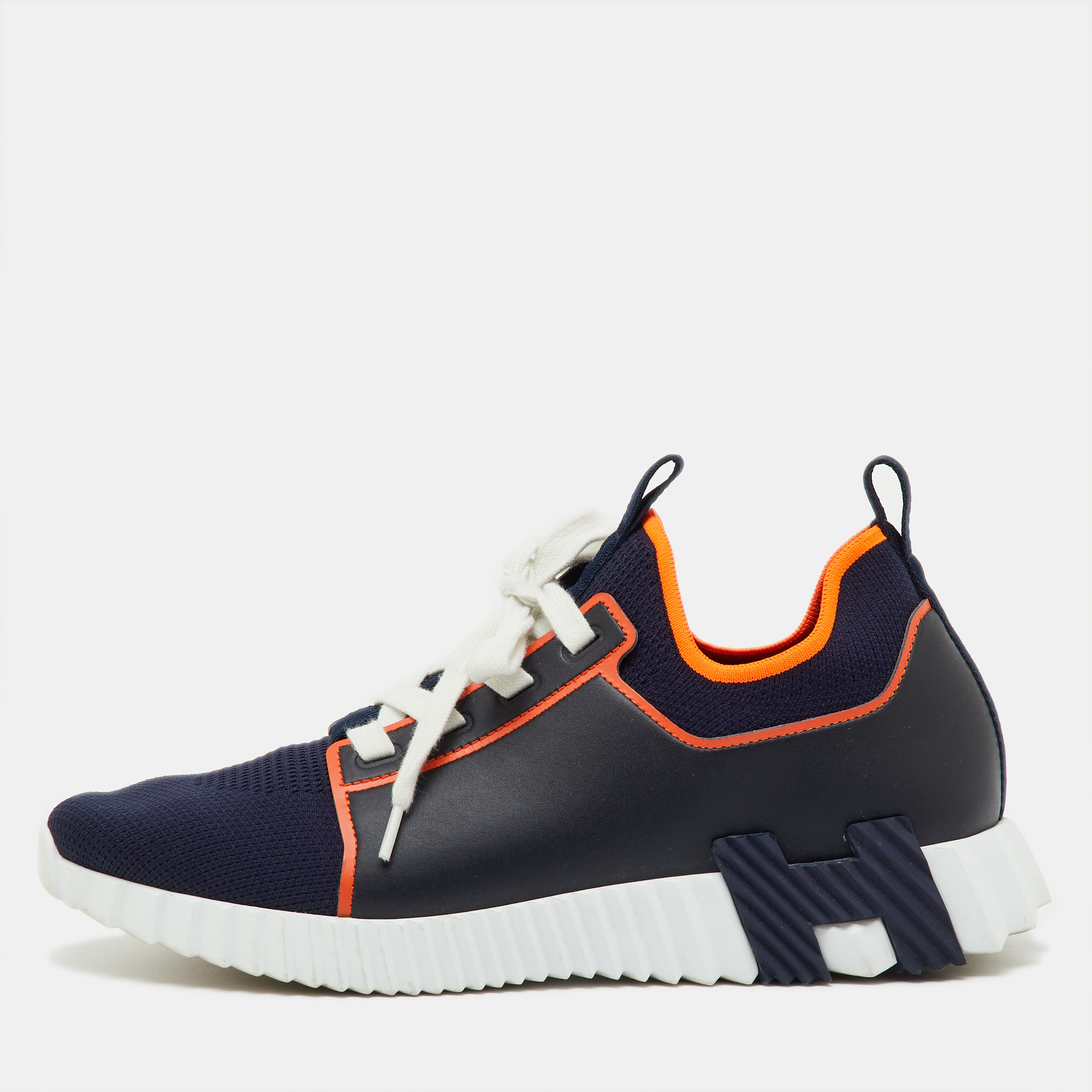 

Hermes Navy Blue/Black Knit Fabric and Leather Depart Sneakers Size