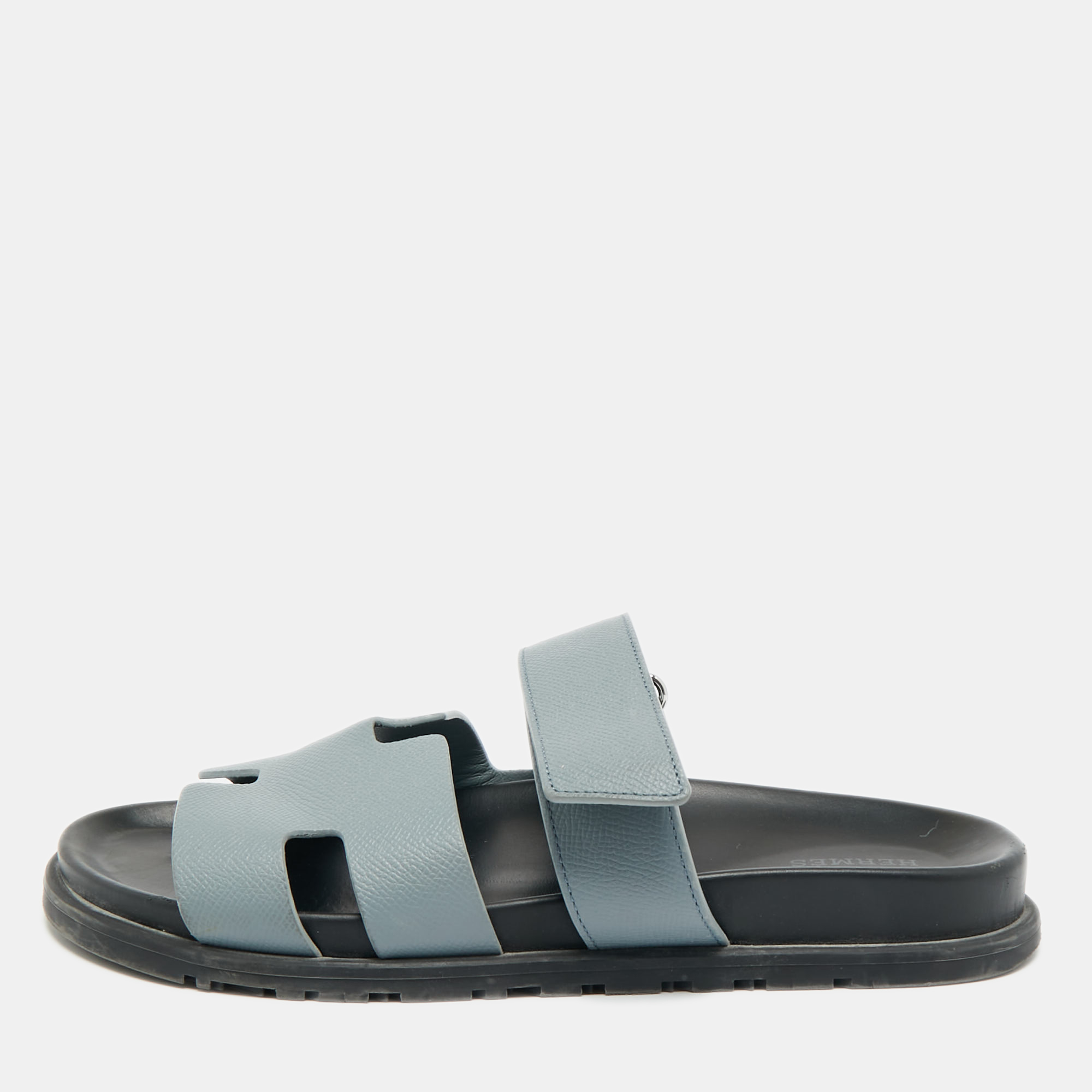 

Hermes Blue Leather Chypre Sandals Size, Grey