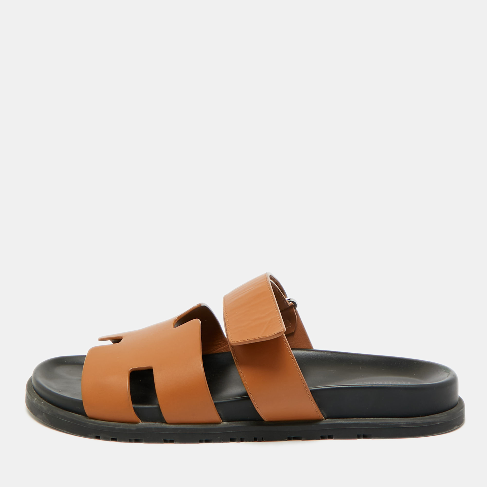 

Hermes Brown Leather Chypre Flat Sandals Slide