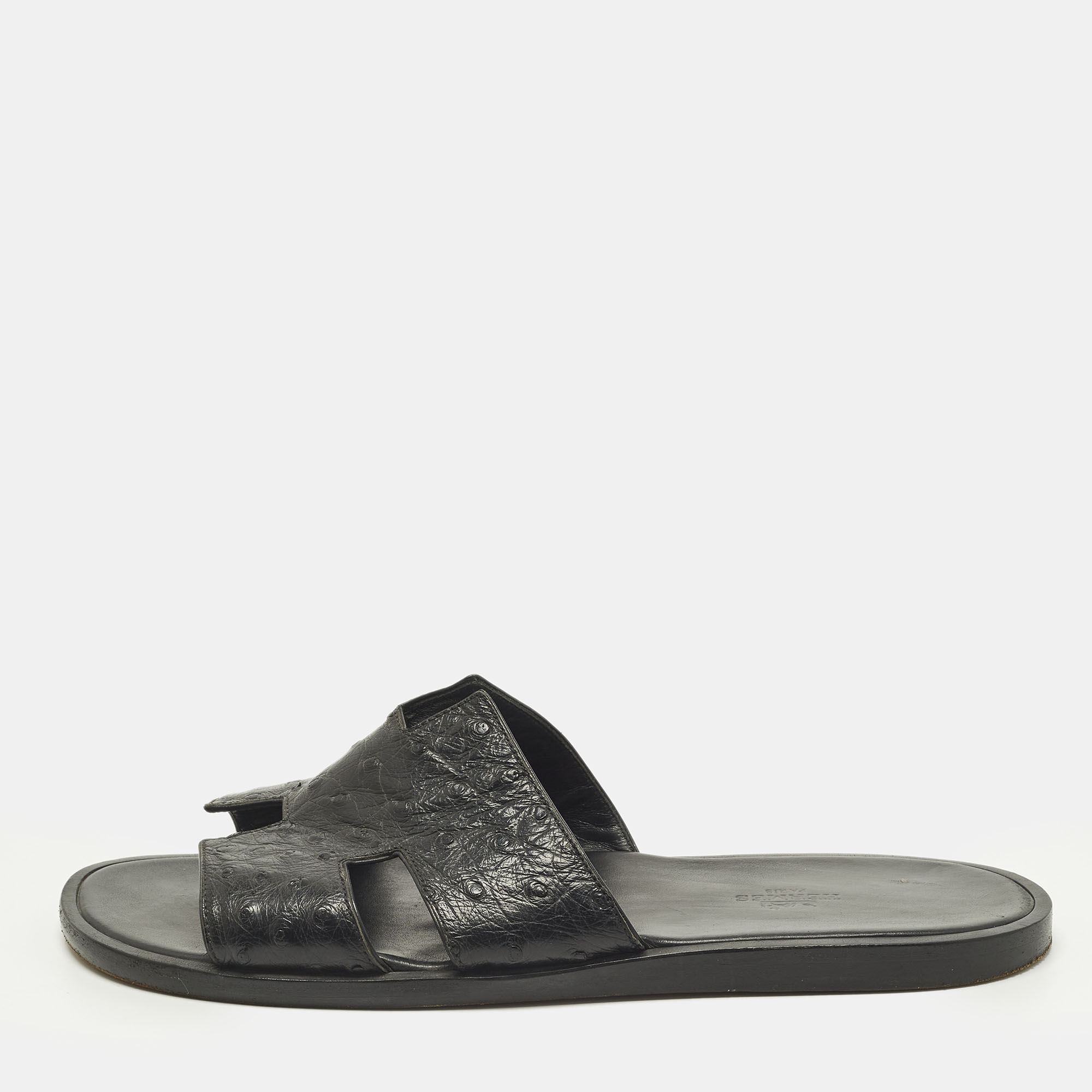 

Hermes Izmir Size  Black Ostrich Leather Slide Sandals