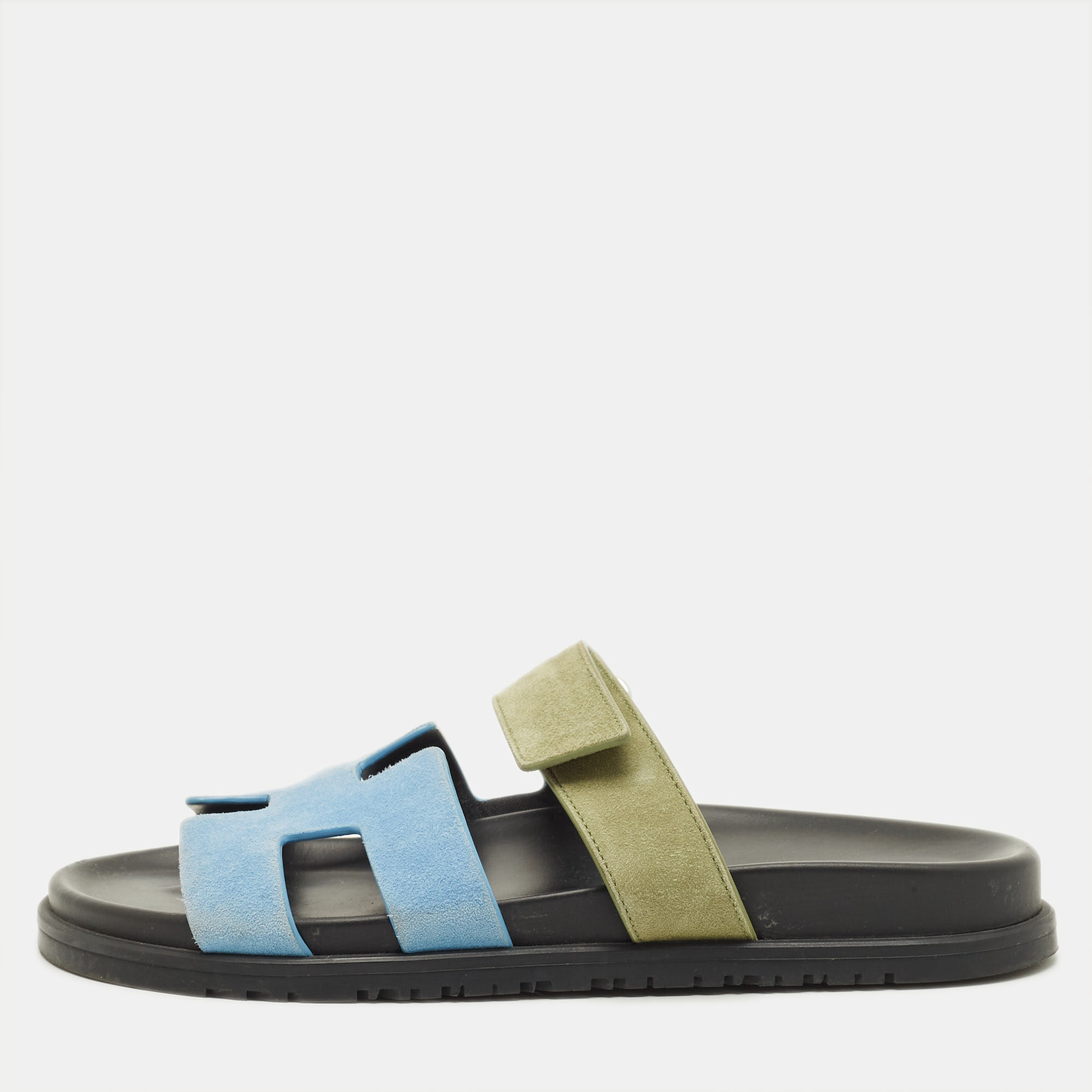 

Hermes Chypre Size  Blue/Green Suede Flat Sandals