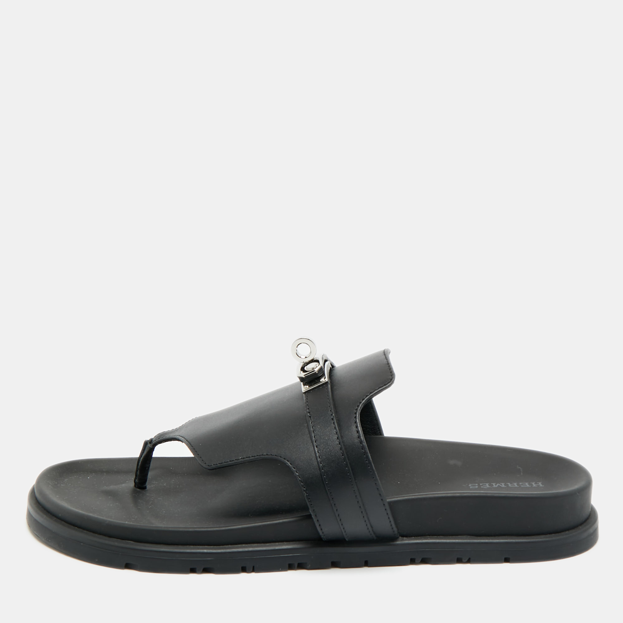 

Hermes Empire Size  Black Leather Thong Flat Slide