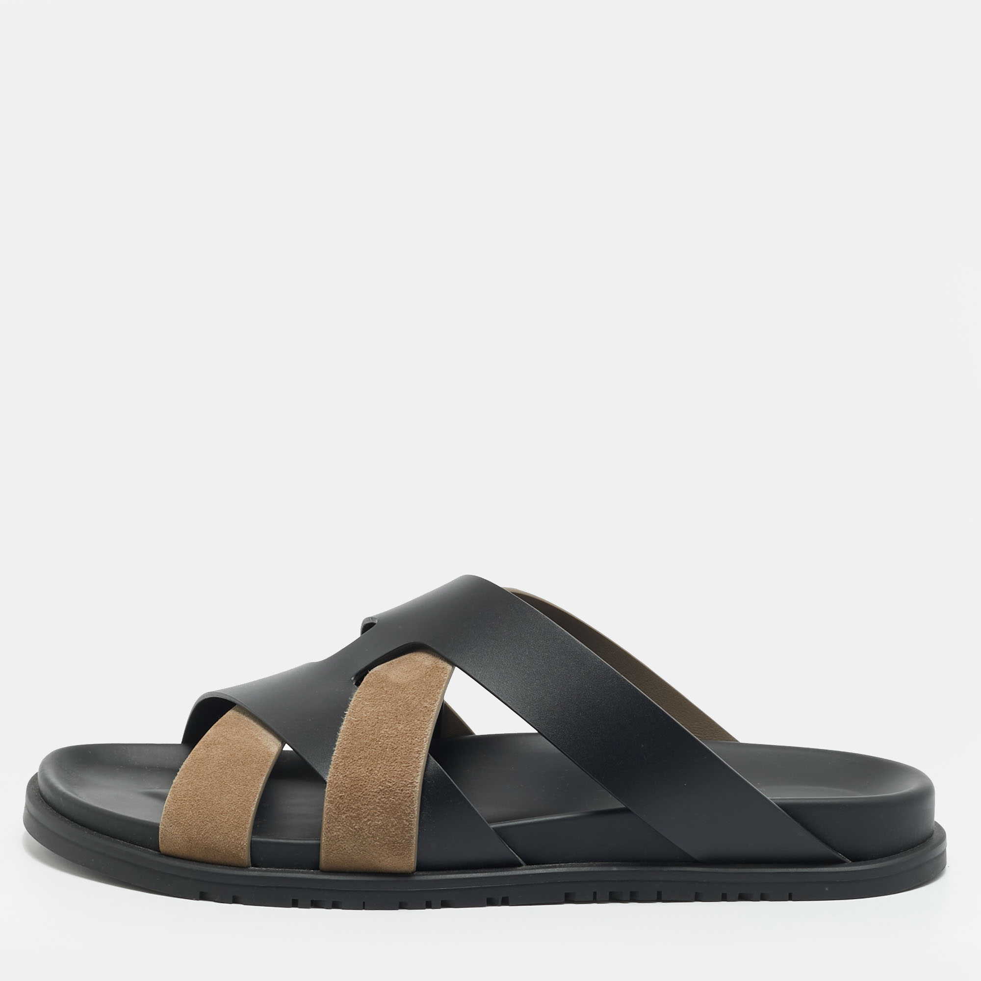 

Hermes Kazimir Size  Black/Grey Leather and Suede Flat Sandals