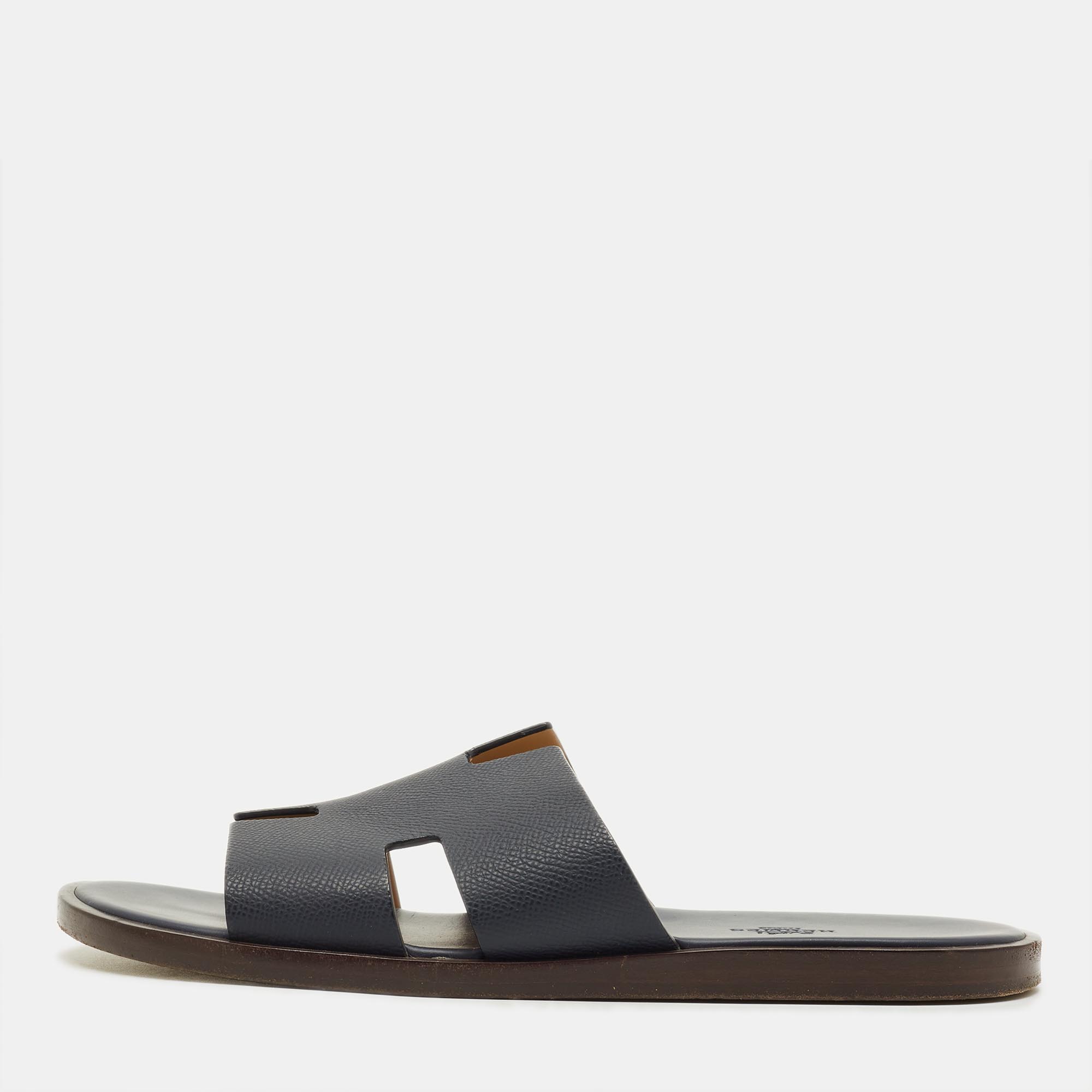 

Hermes Izmir Size  Navy Blue Leather Slide Sandals