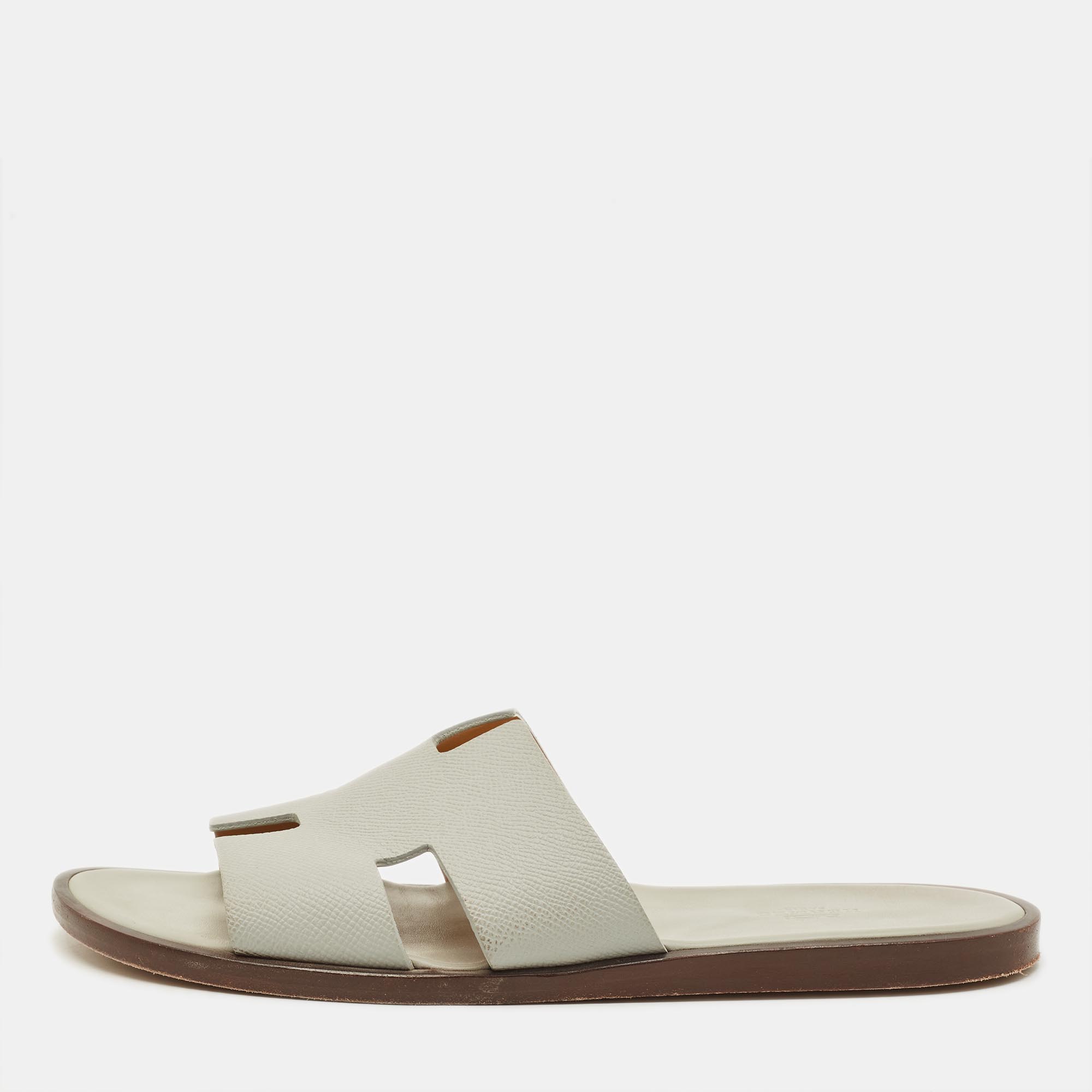 

Hermes Izmir Size  Grey Leather Flat Slides