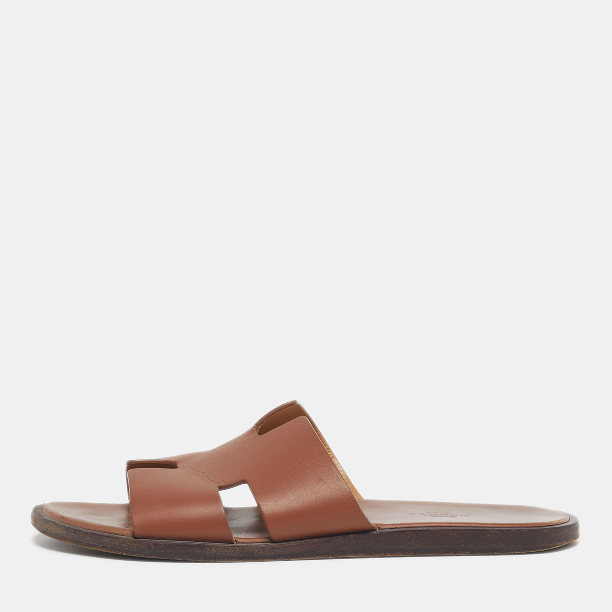 

Hermes Izmir Size  Brown Leather Flat Slide