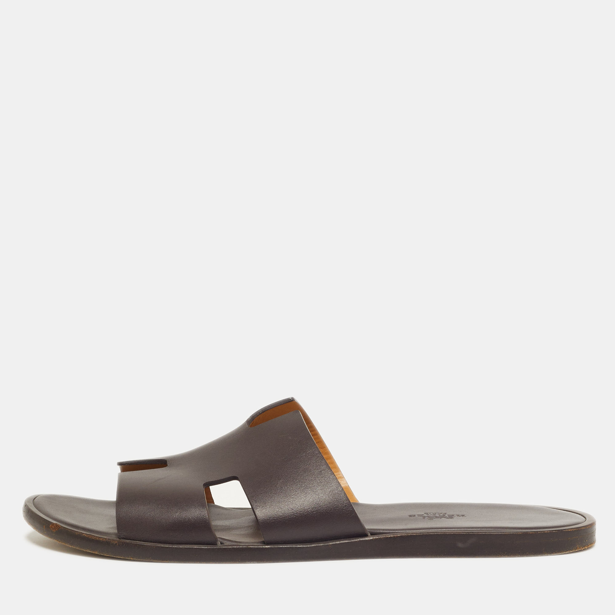 

Hermes Izmir Size  Dark Brown Leather Flat Slide