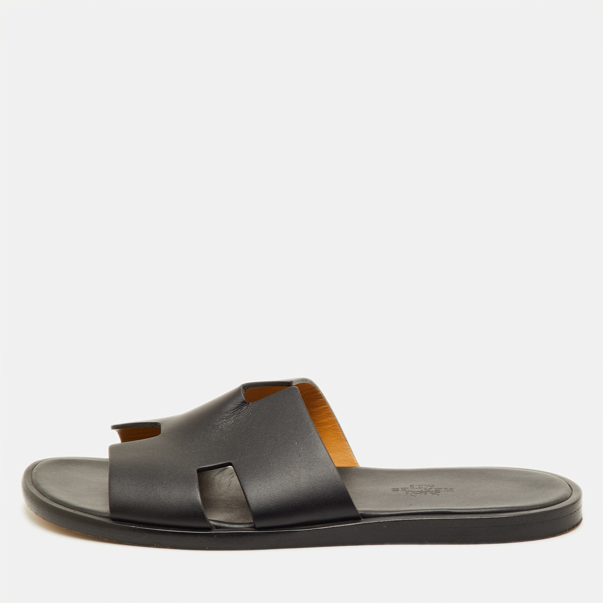 

Hermes Izmir Size  Black Leather Flat Slide Sandals