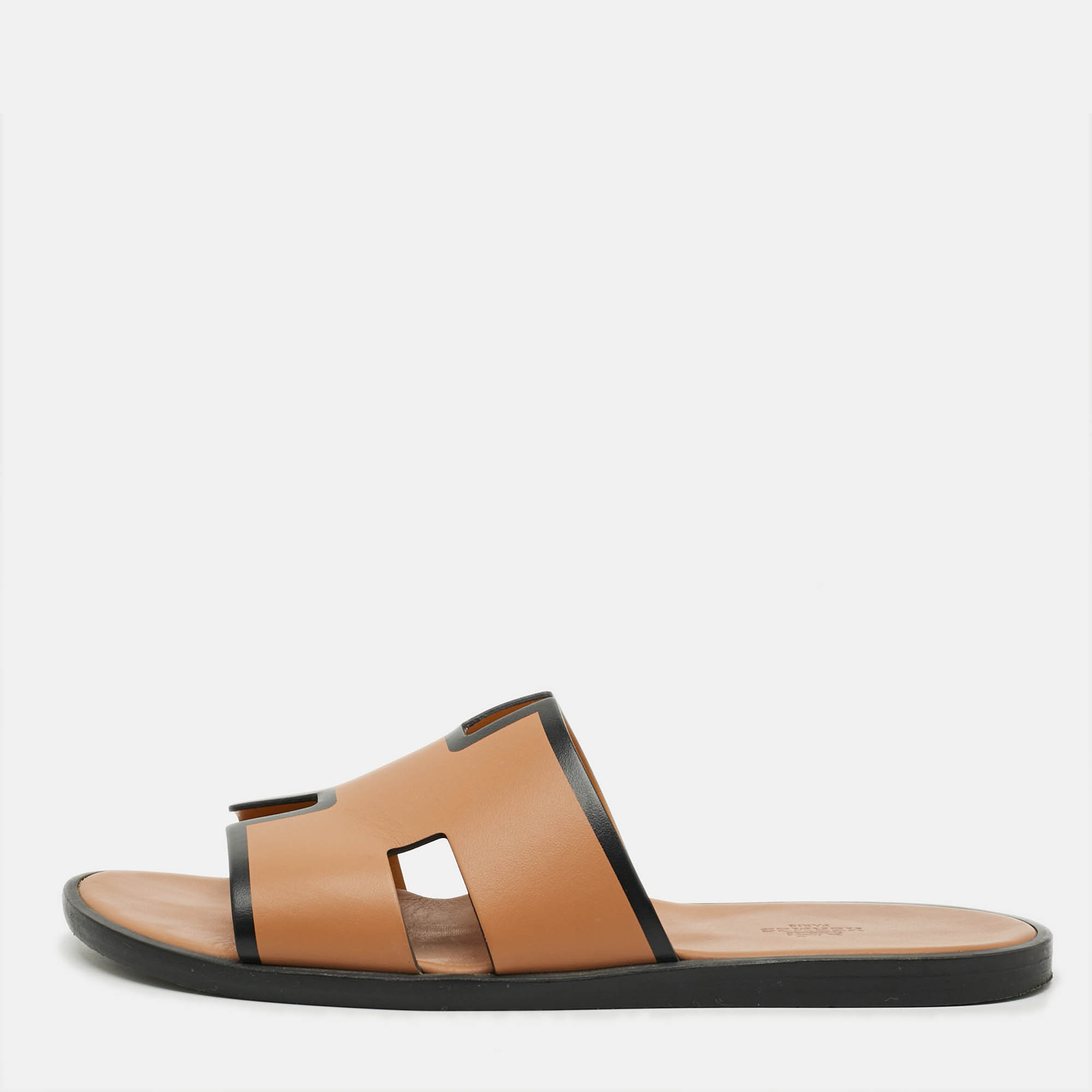 

Hermes Izmir Size  Brown/Black Leather Flat Slides