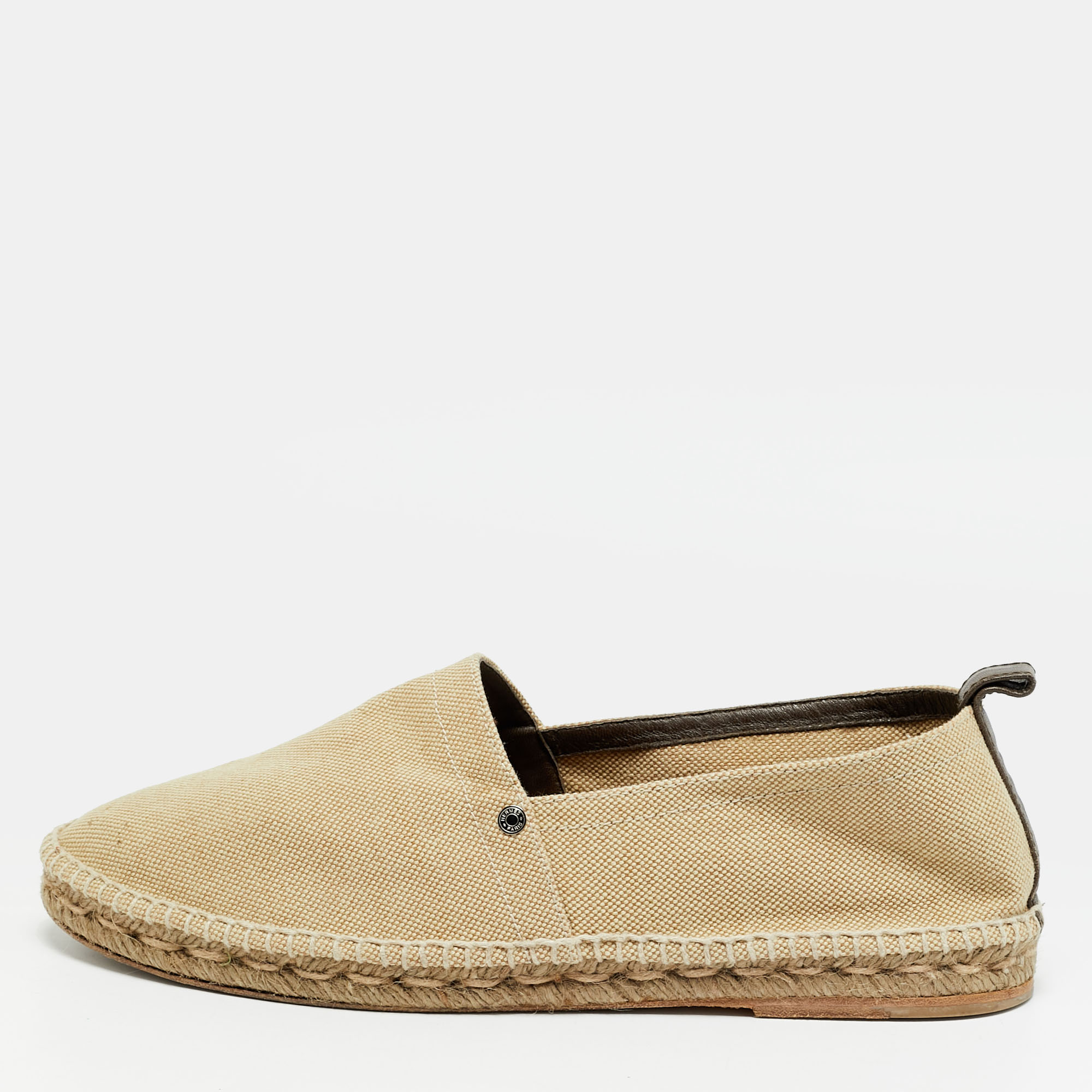 

Hermes Size  Beige Canvas and Leather Slip On Espadrille Flat
