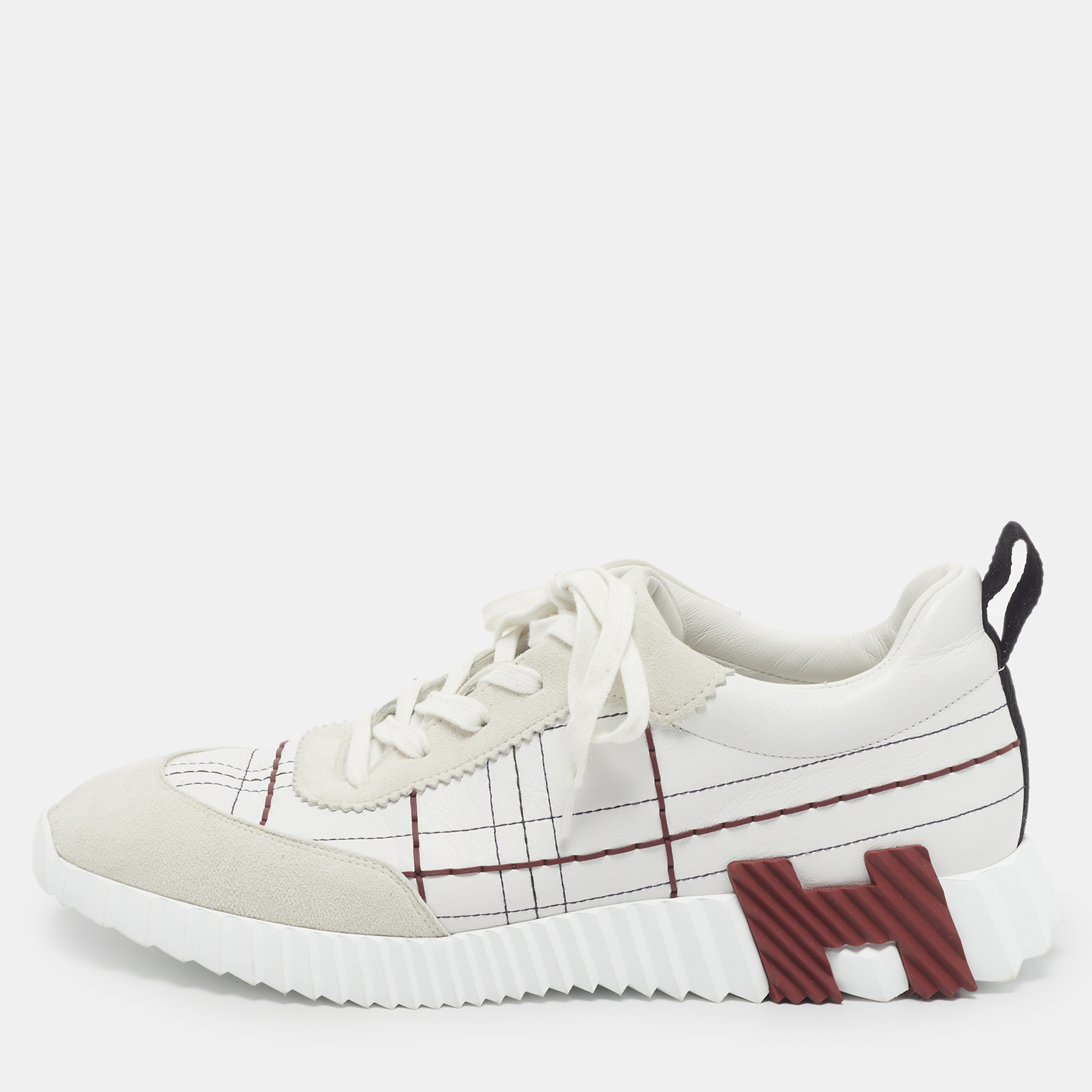 

Hermes Bouncing Size  White/Grey Leather and Suede Stitch Detail Low Top Sneakers