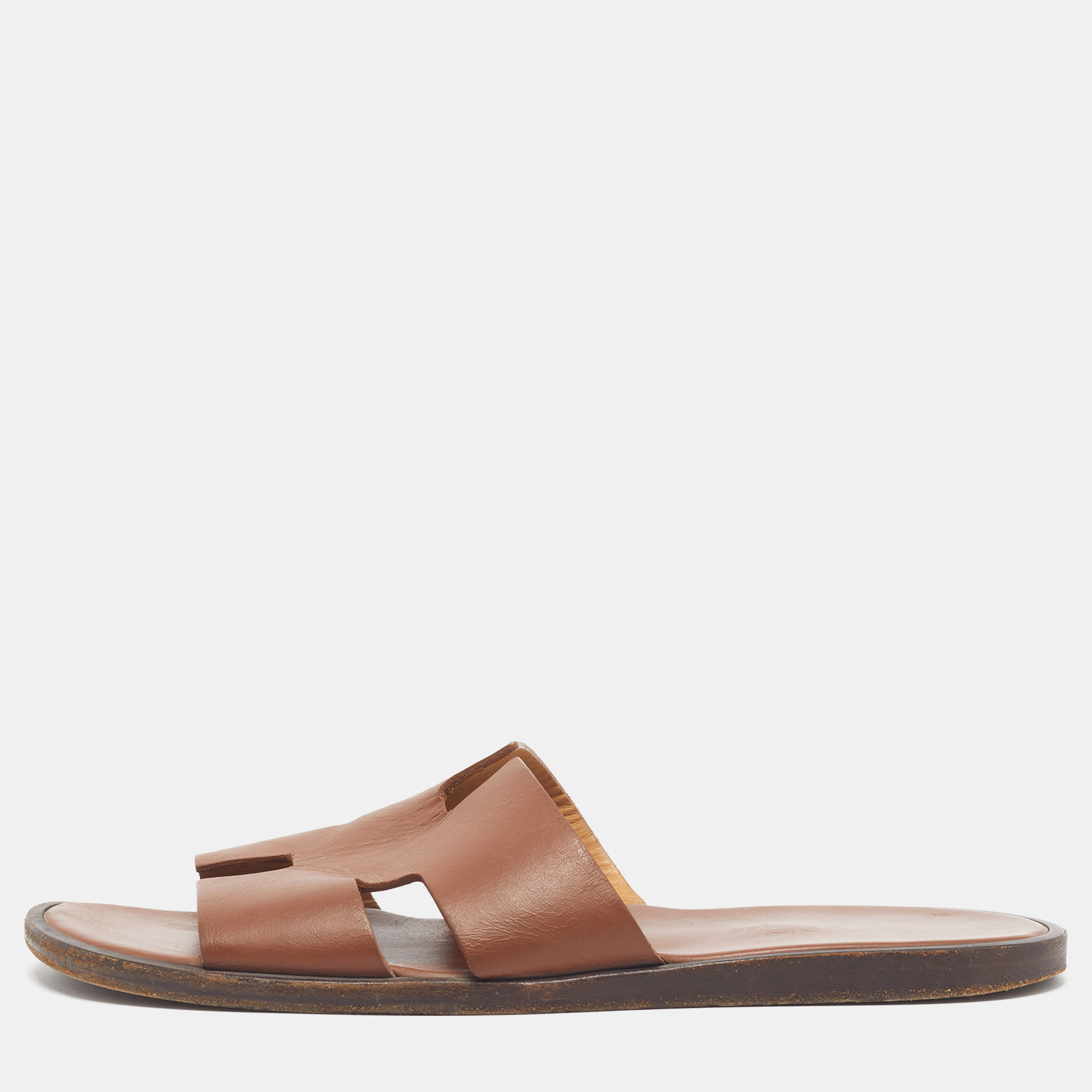 

Hermès Izmir Size  Brown Leather Flat Slide