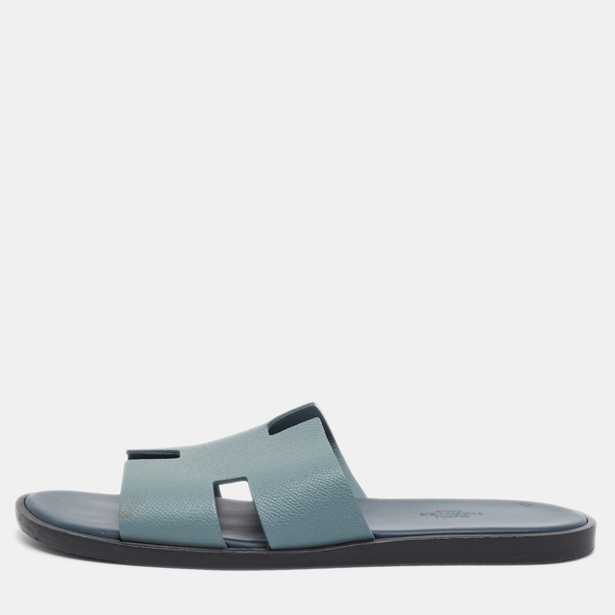 

Hermes Izmir Size  Blue Leather Flat Slides