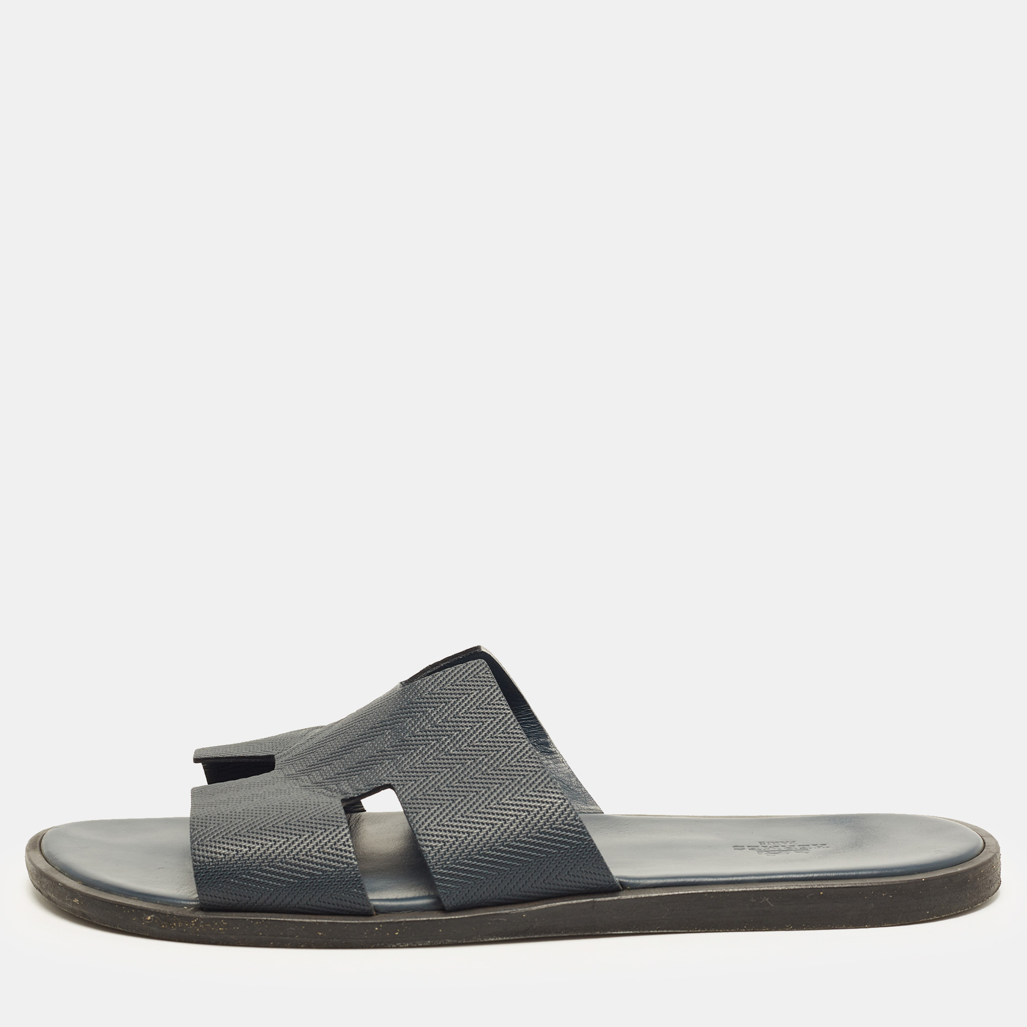 

Hermes Izmir Size  Blue Leather Flat Slide