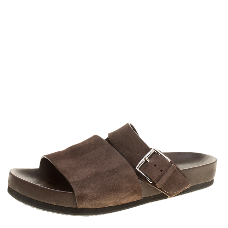 Hermes Brown Suede Flat Slide Sandals Size 42