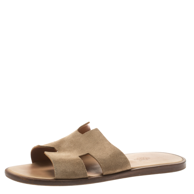 Hermes Light Brown Suede Izmir Sandals Size 42