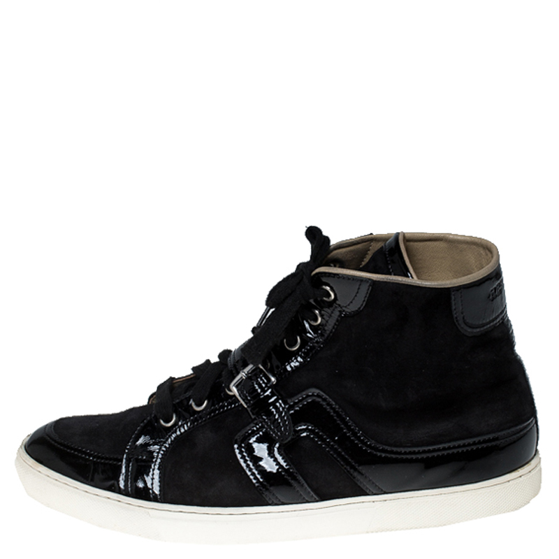

Hermes Black Suede and Patent Leather Quantum High Top Sneakers Size