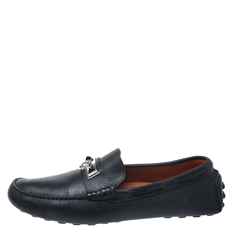 

Hermes Blue Leather Slip On Loafers Size