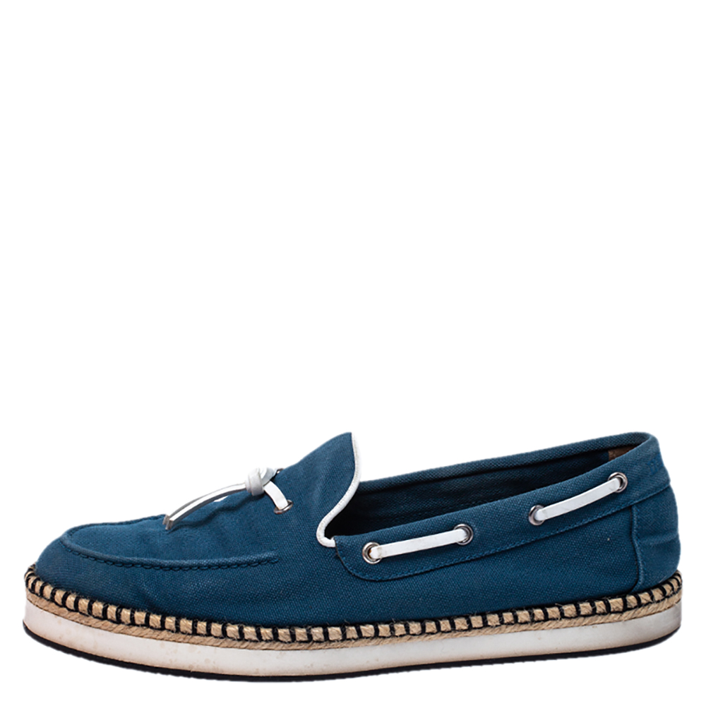 

Hermes Teal/White Canvas And Leather Trim Optimiste Espadrille Moccasins Size, Blue