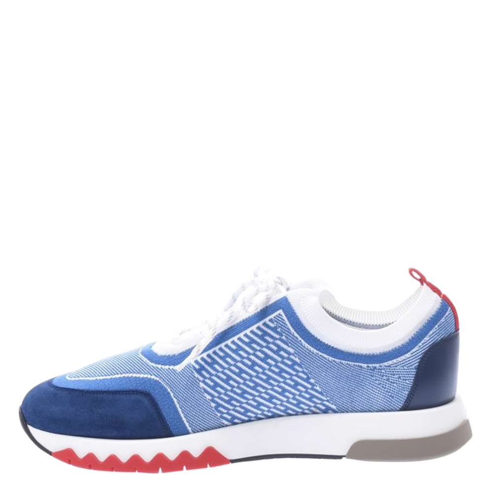 

Hermes Blue/White Canvas And Leather Addict Sneakers Size