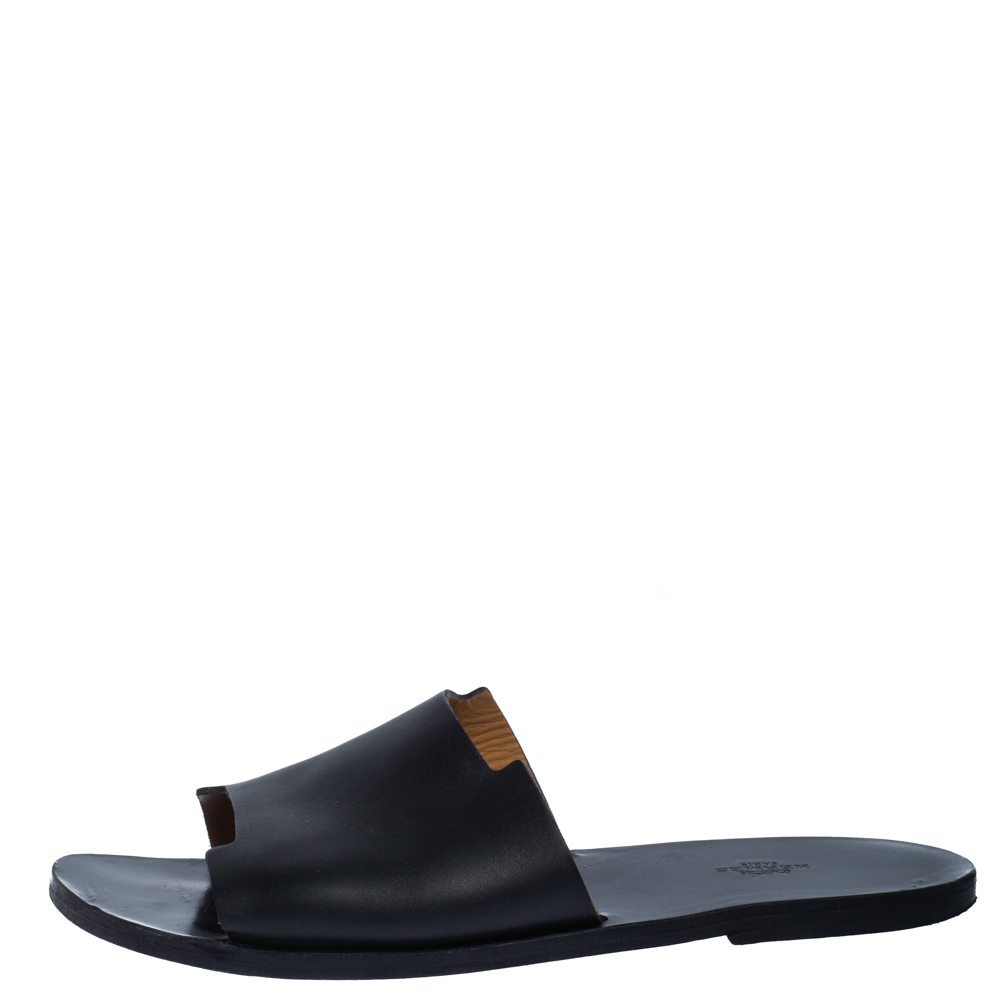 

Hermes Black Leather Slide Sandals Size