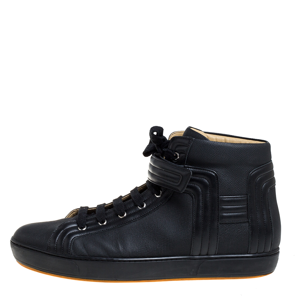 

Hermes Black Leather High Top Lace Up Sneakers Size
