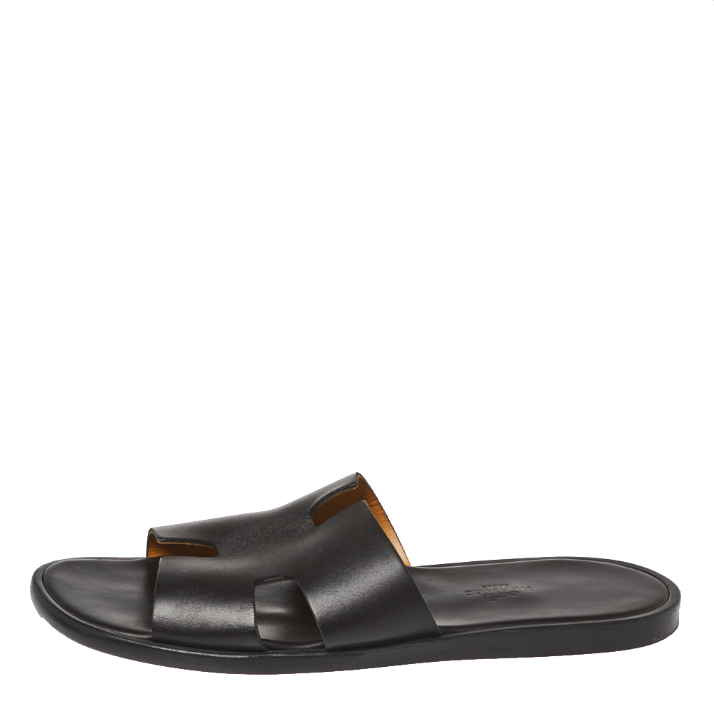 

Hermes Black Leather Izmir Slide Sandals Size