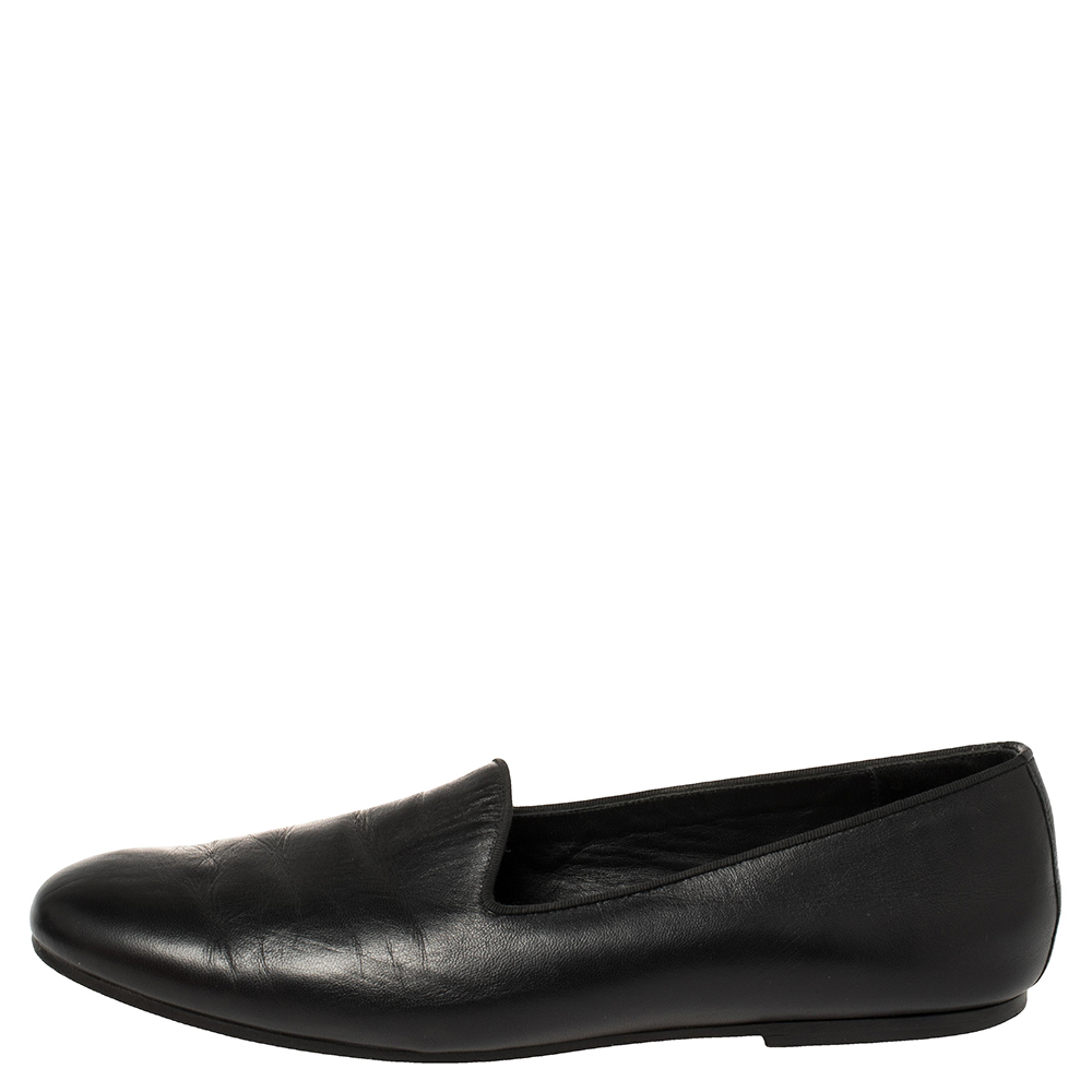 

Hermes Black Leather Smoking Slippers Size