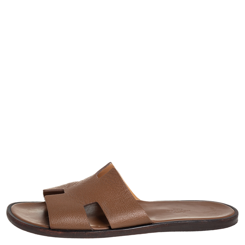 

Hermes Brown Leather Izmir Flat Slides Size