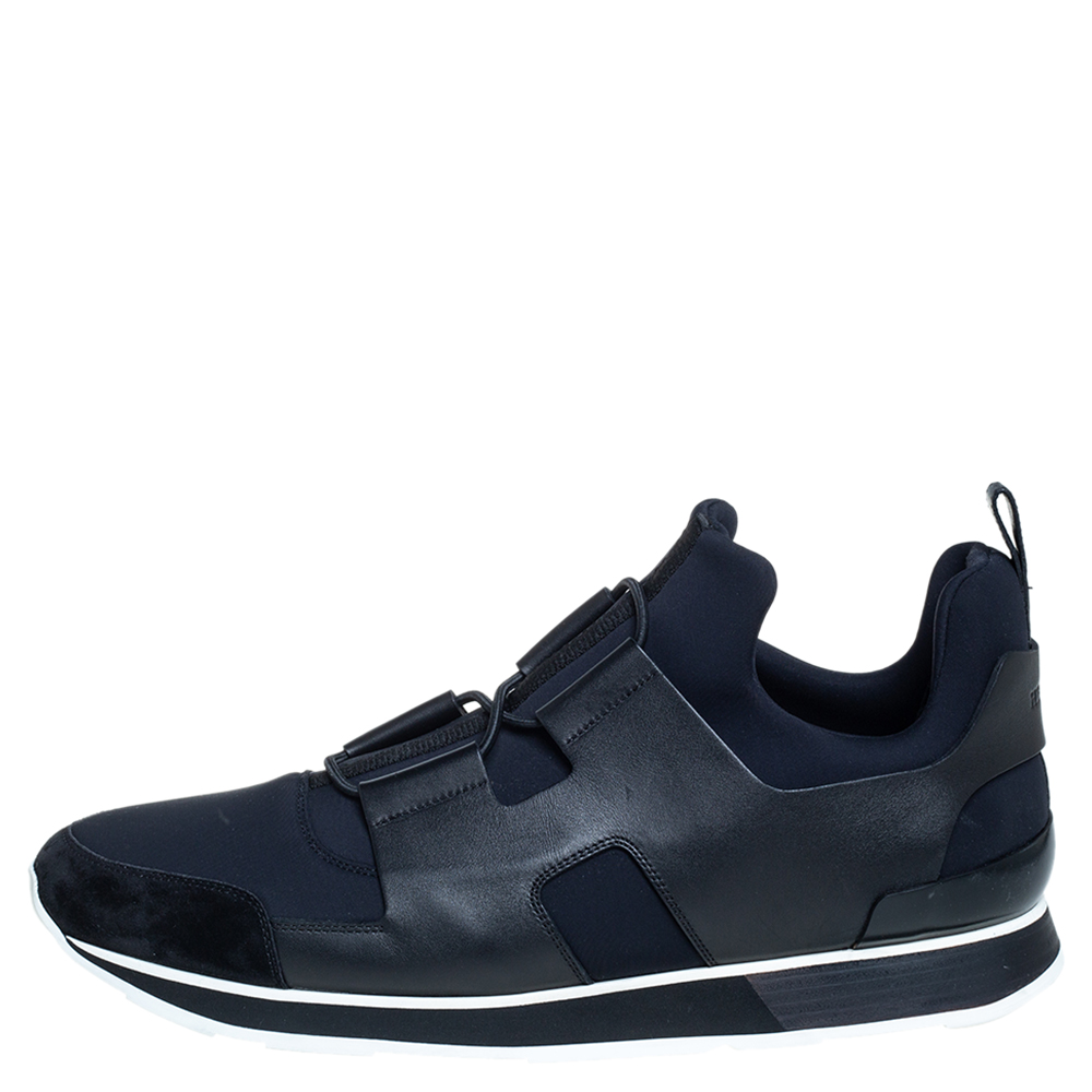 

Hermes Black/Blue Leather And Fabric Player Sneakers Size