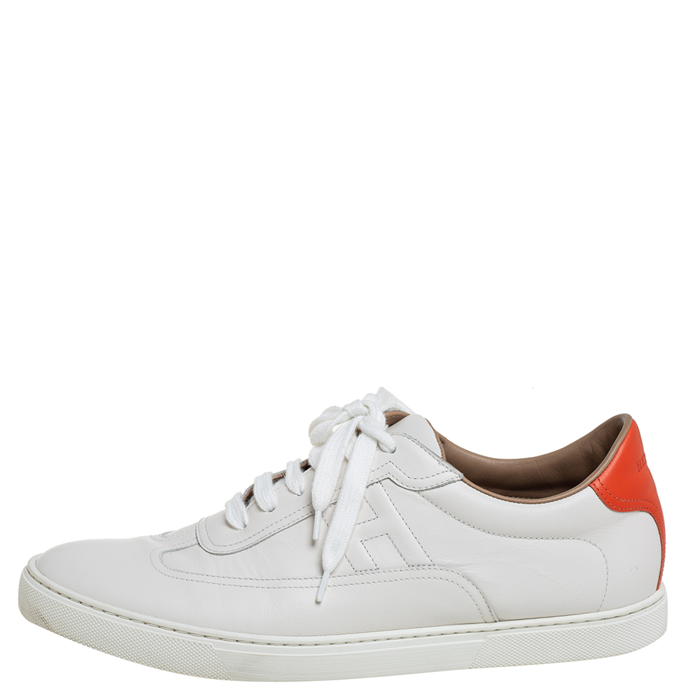 

Hermes White Leather Quicker Low Top Sneakers Size