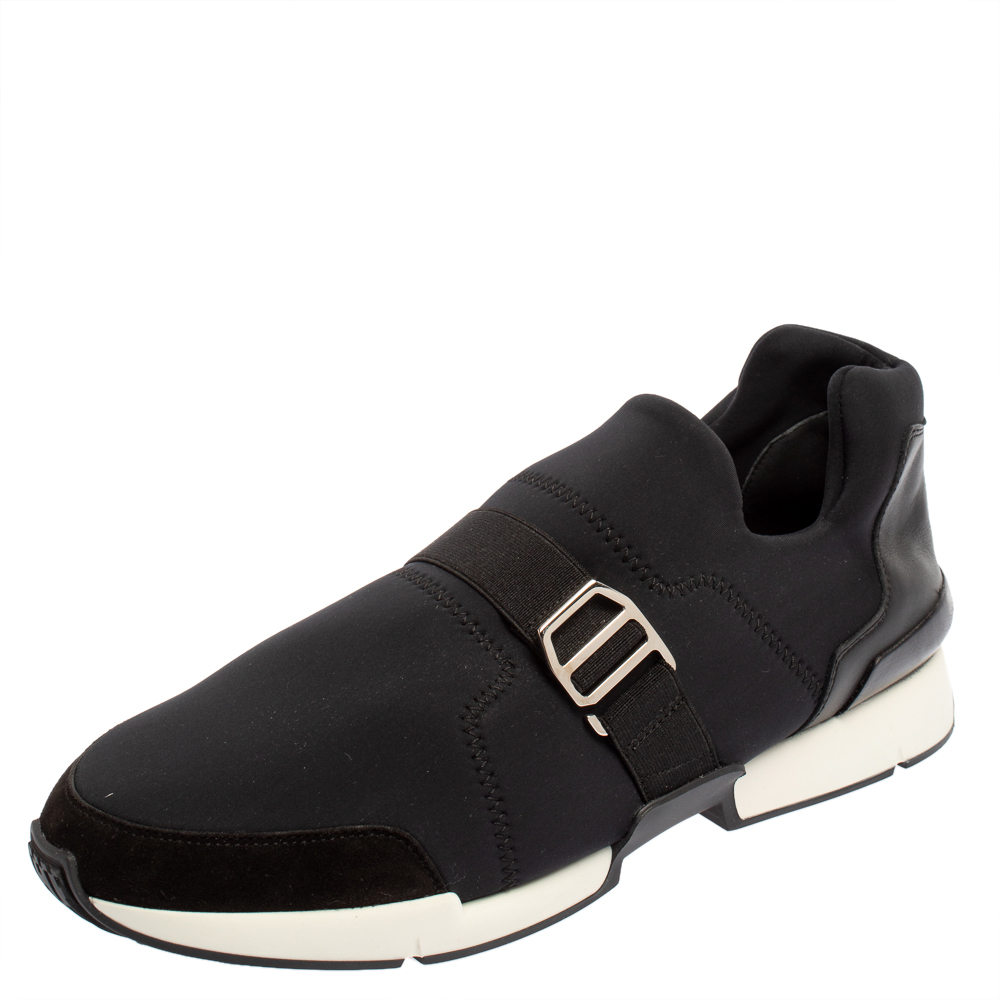  Hermés Black Neoprene and Leather Run Sneakers Size 42.5
