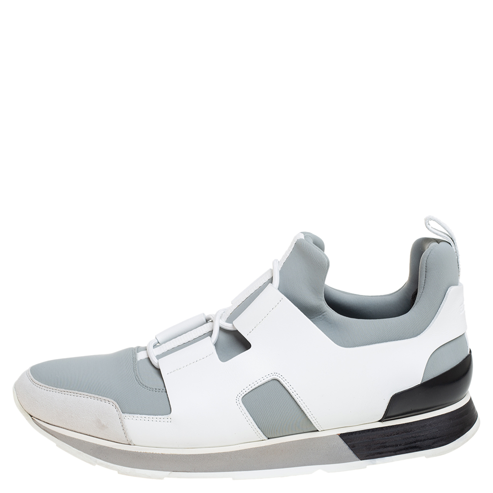 

Hermes Grey/White Leather And Fabric Player Sneakers Size