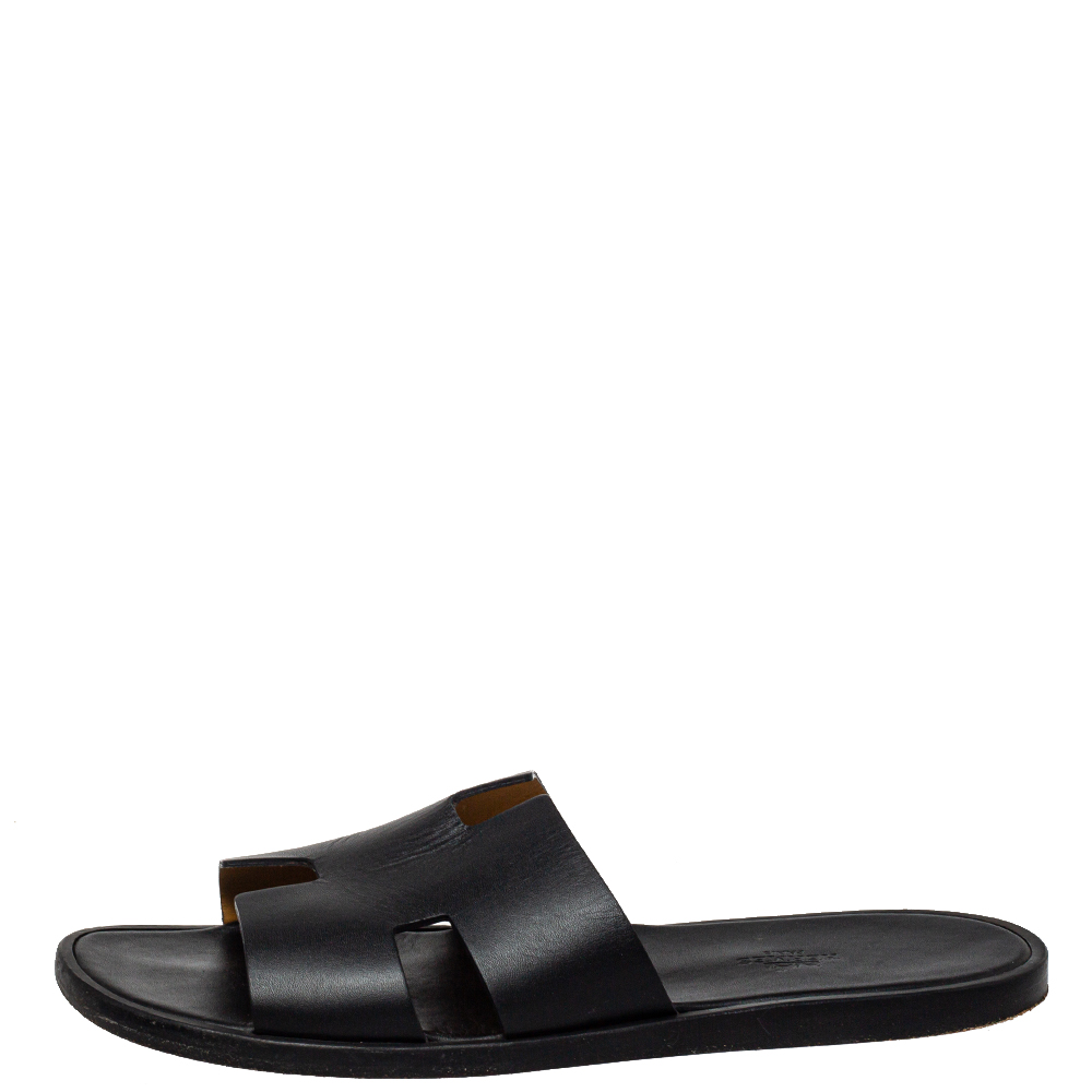 

Hermes Black Leather Izmir Slide Sandal Size