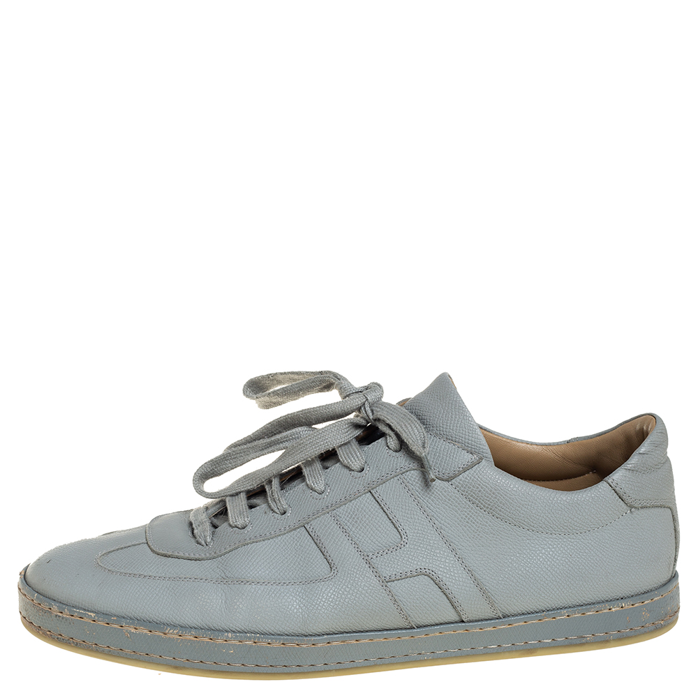 

Hermes Grey Textured Leather Quicker Low Top Sneakers Size